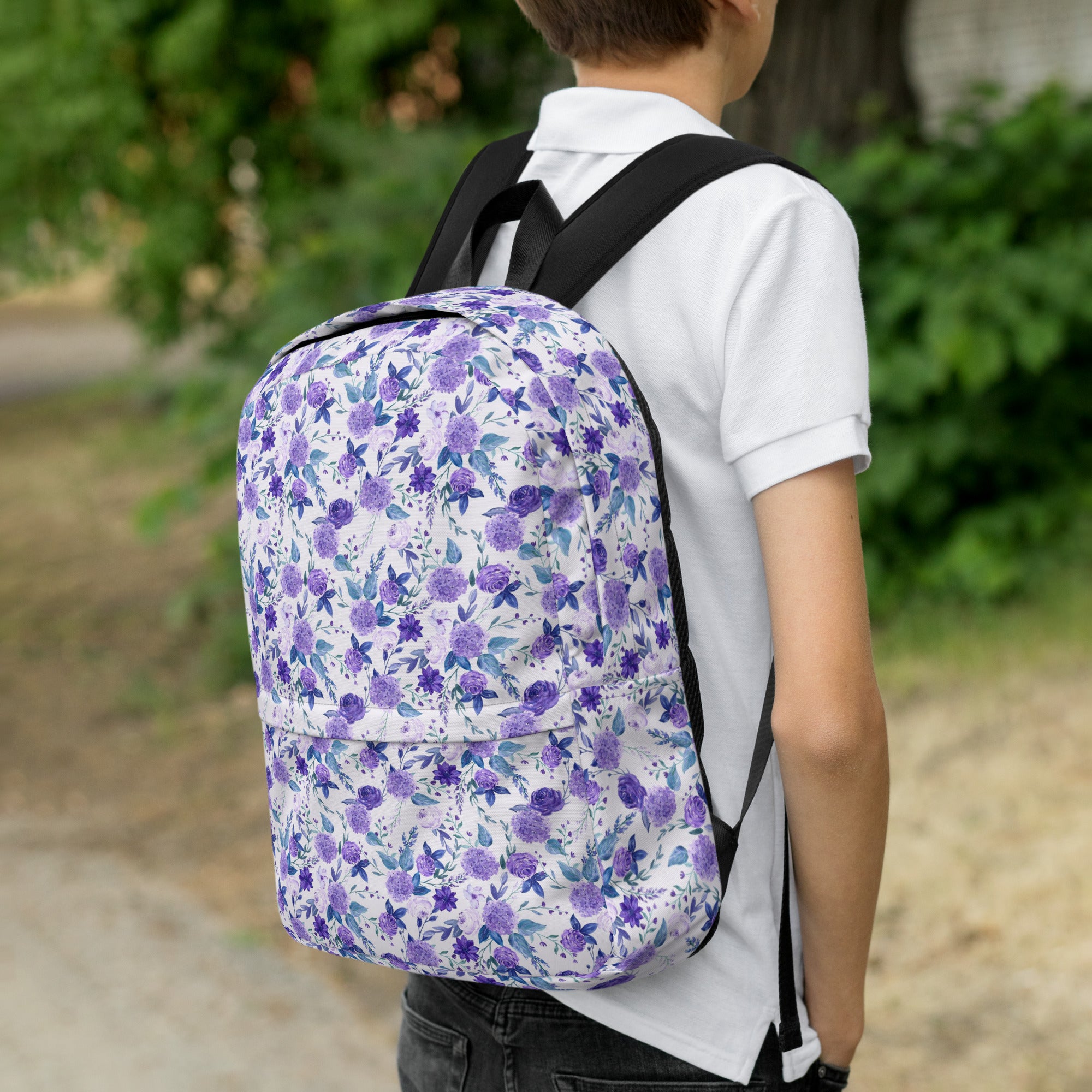 Preppy Purple Floral White Backpack for Women