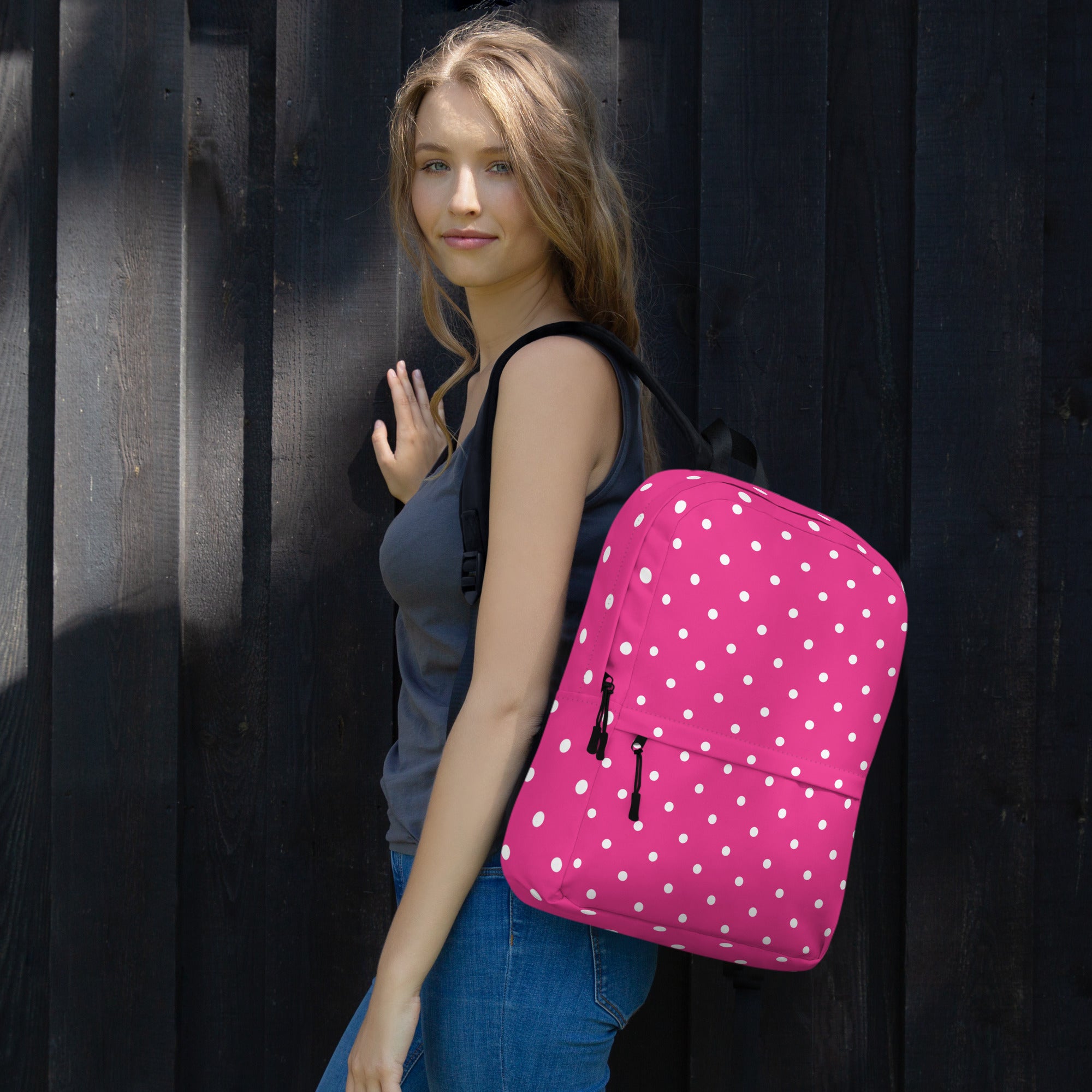 Vintage Preppy Style Pink Polka Dot Backpack