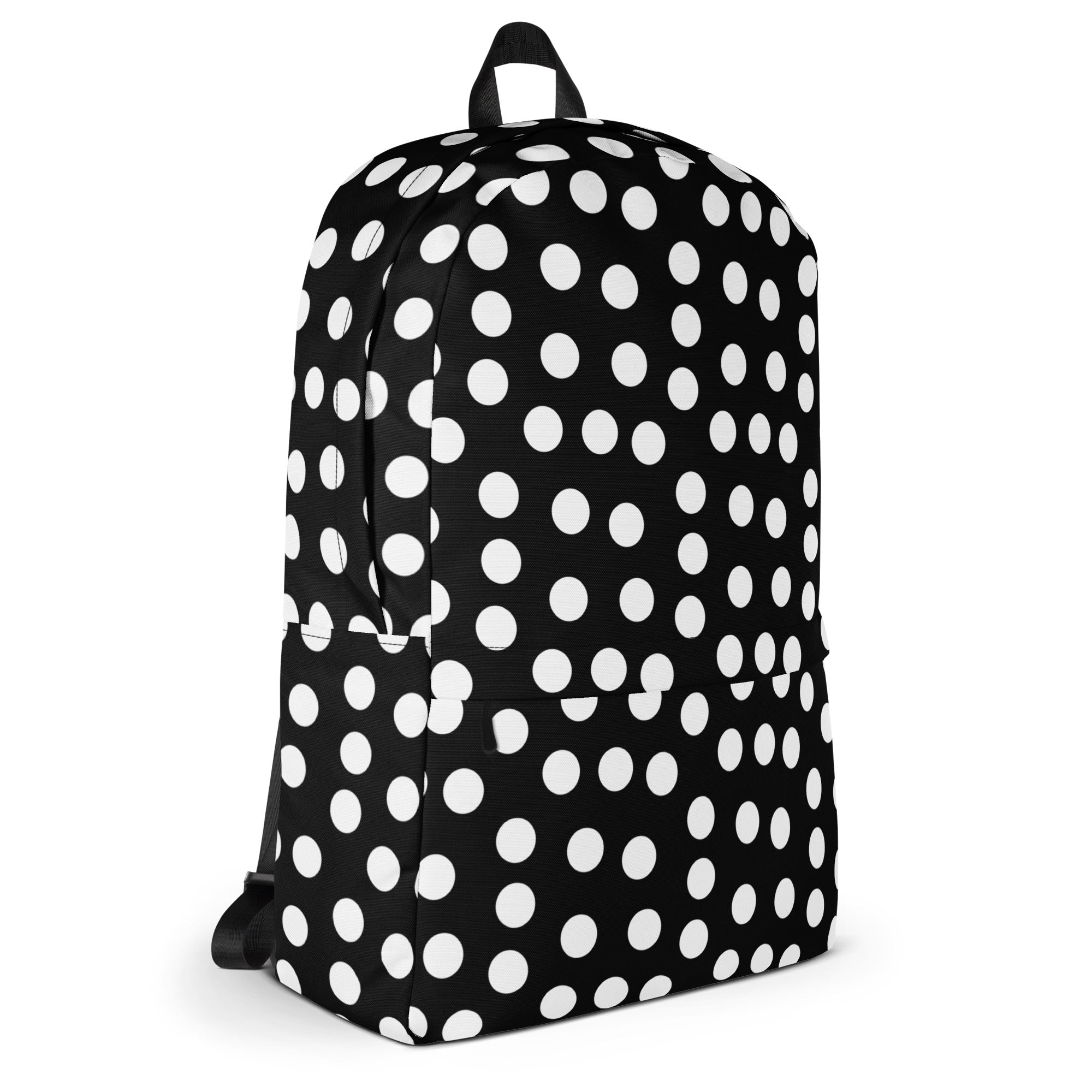 Vintage Preppy Style Black Backpack with White Polka dots