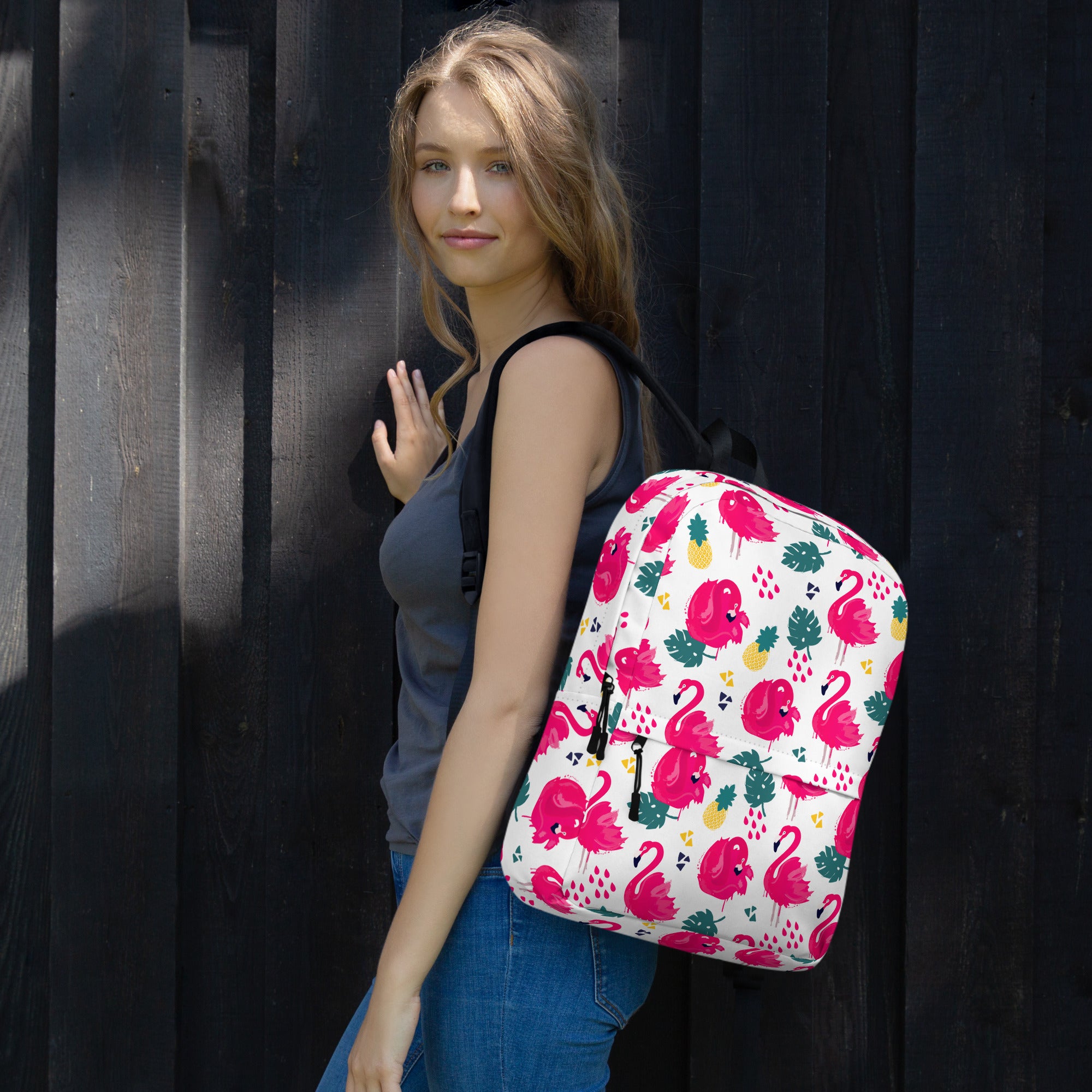 Preppy Pink Southern Flamingo Print Summer Beach Backpack