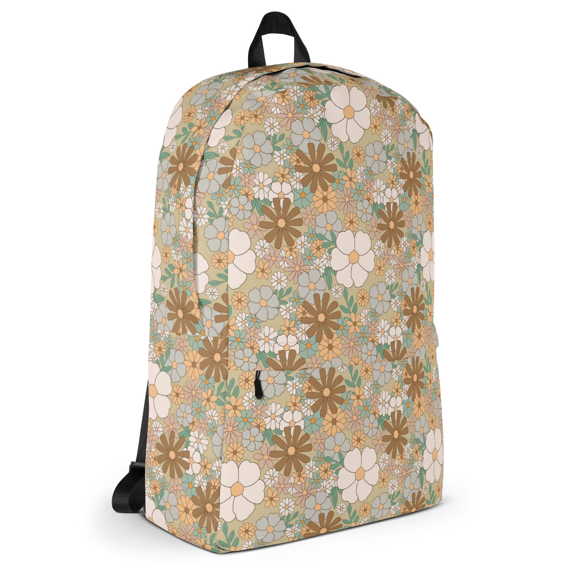 Aesthetic Groovy Brown Fall Flower Pattern Backpack