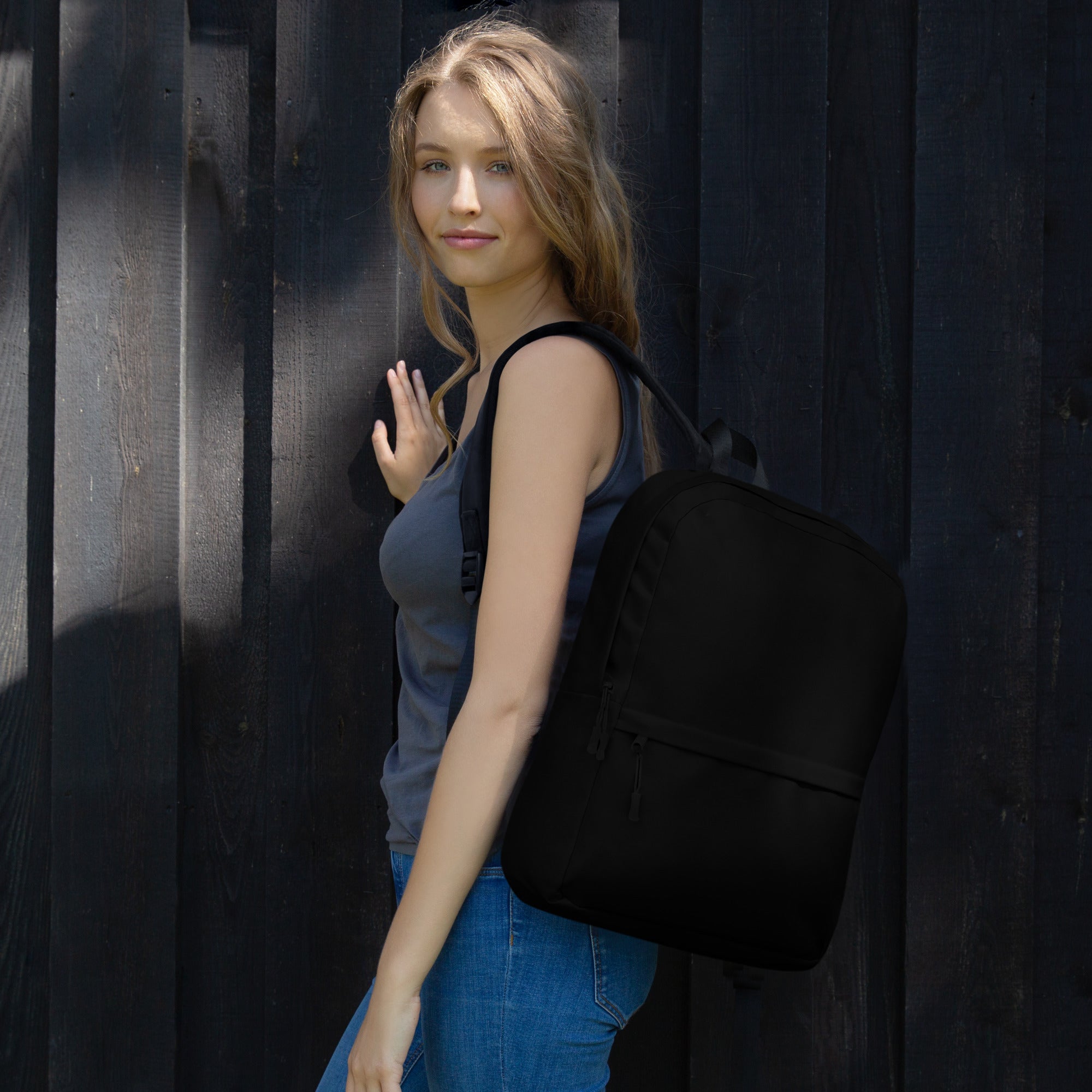 Plain Black Lightweight Laptop Backpack for Women