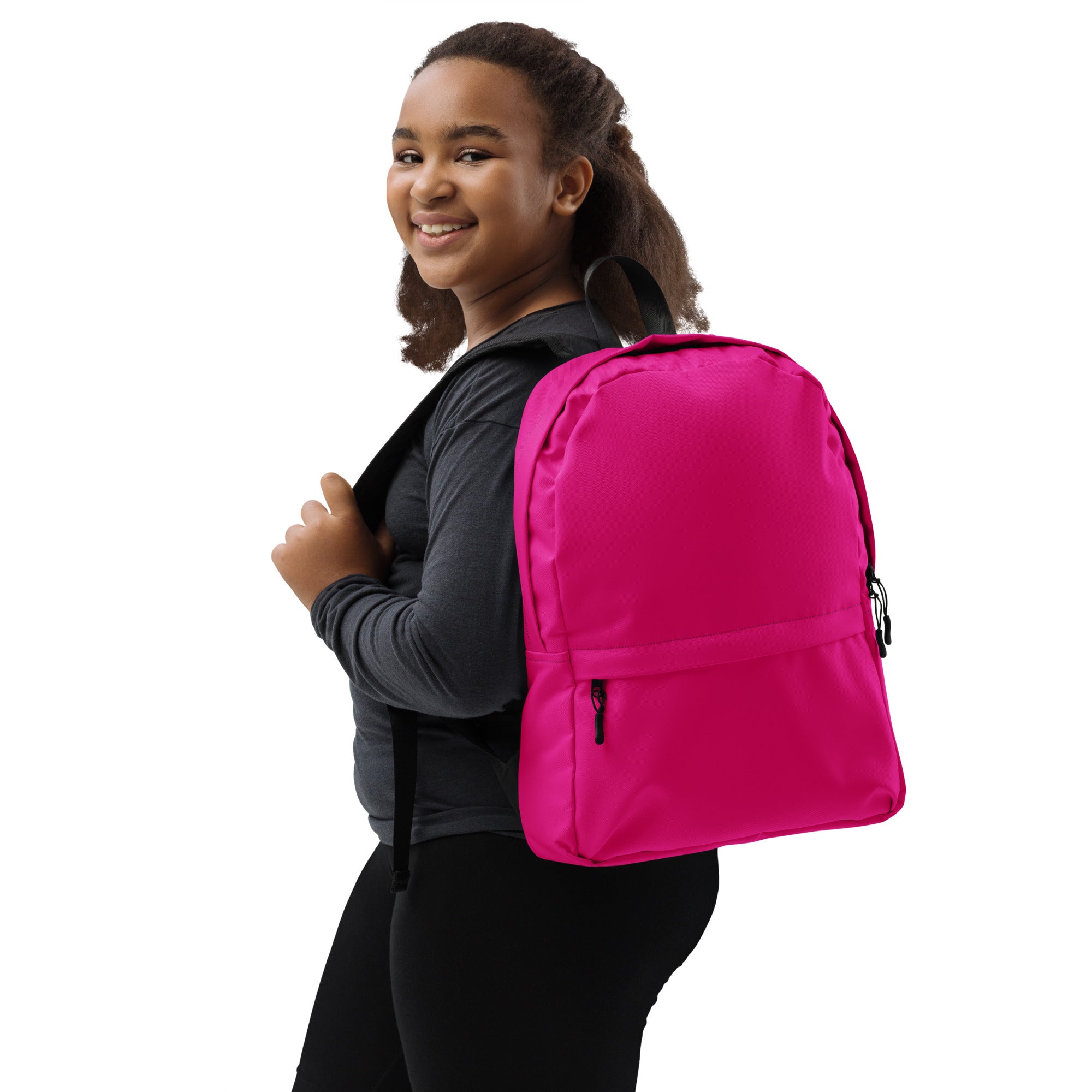 Preppy Shocking Pink Plain Waterproof Backpack for Women