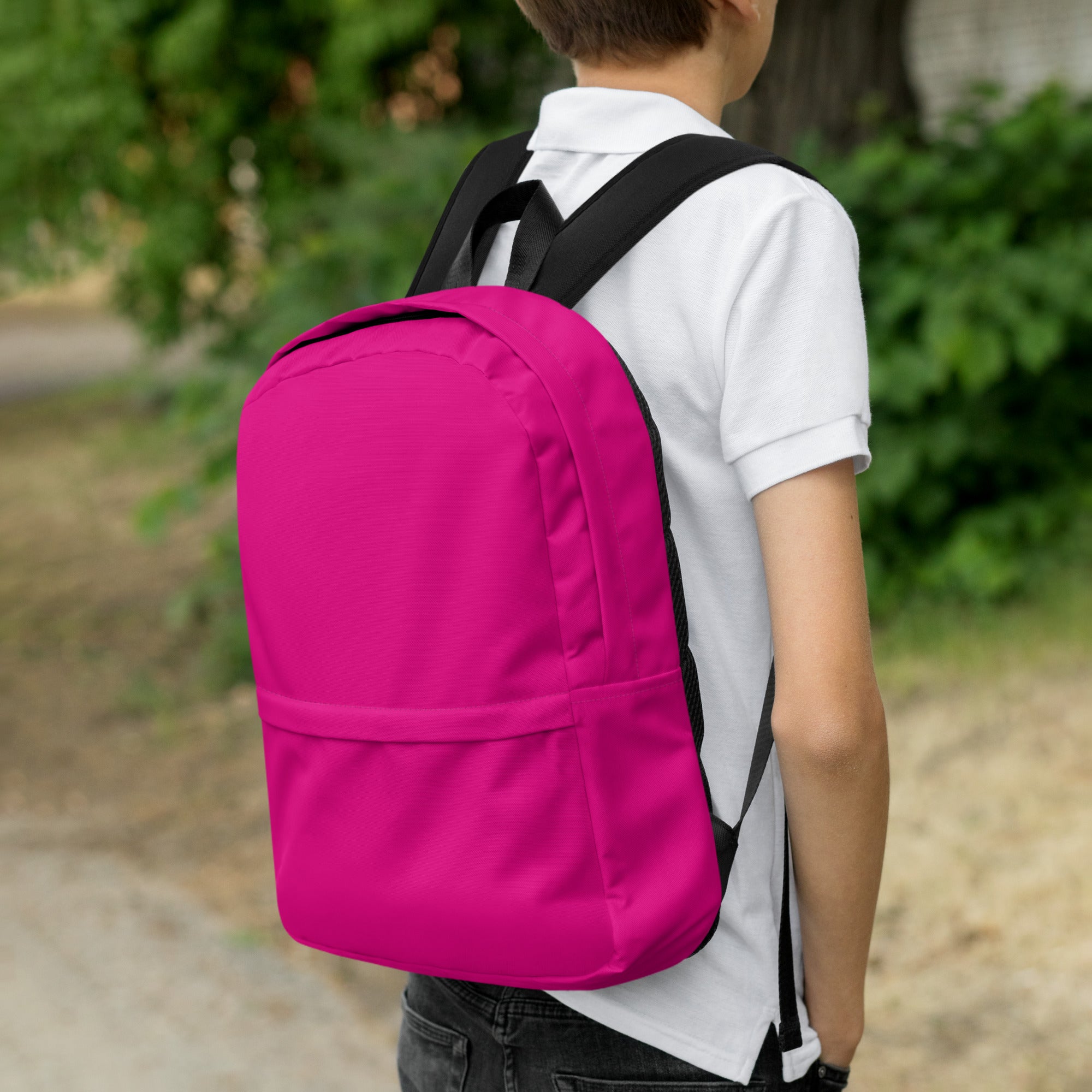 Preppy Shocking Pink Plain Waterproof Backpack for Women