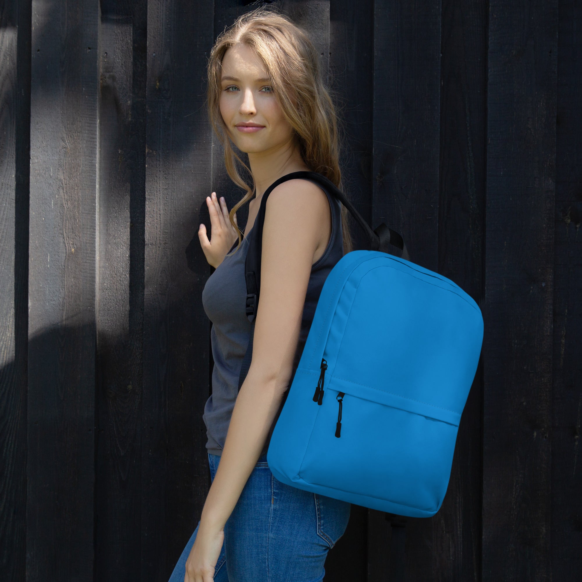 Plain Blue Medium Size Womens Backpack for Travel & School