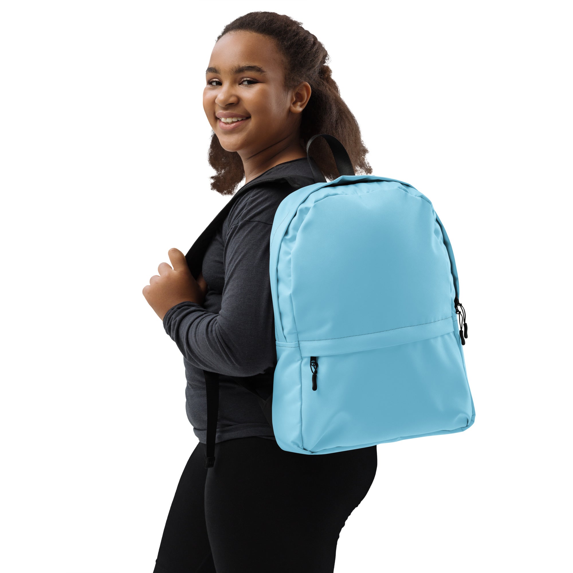 Preppy Light Baby Blue Medium Size Backpack for School & Travel