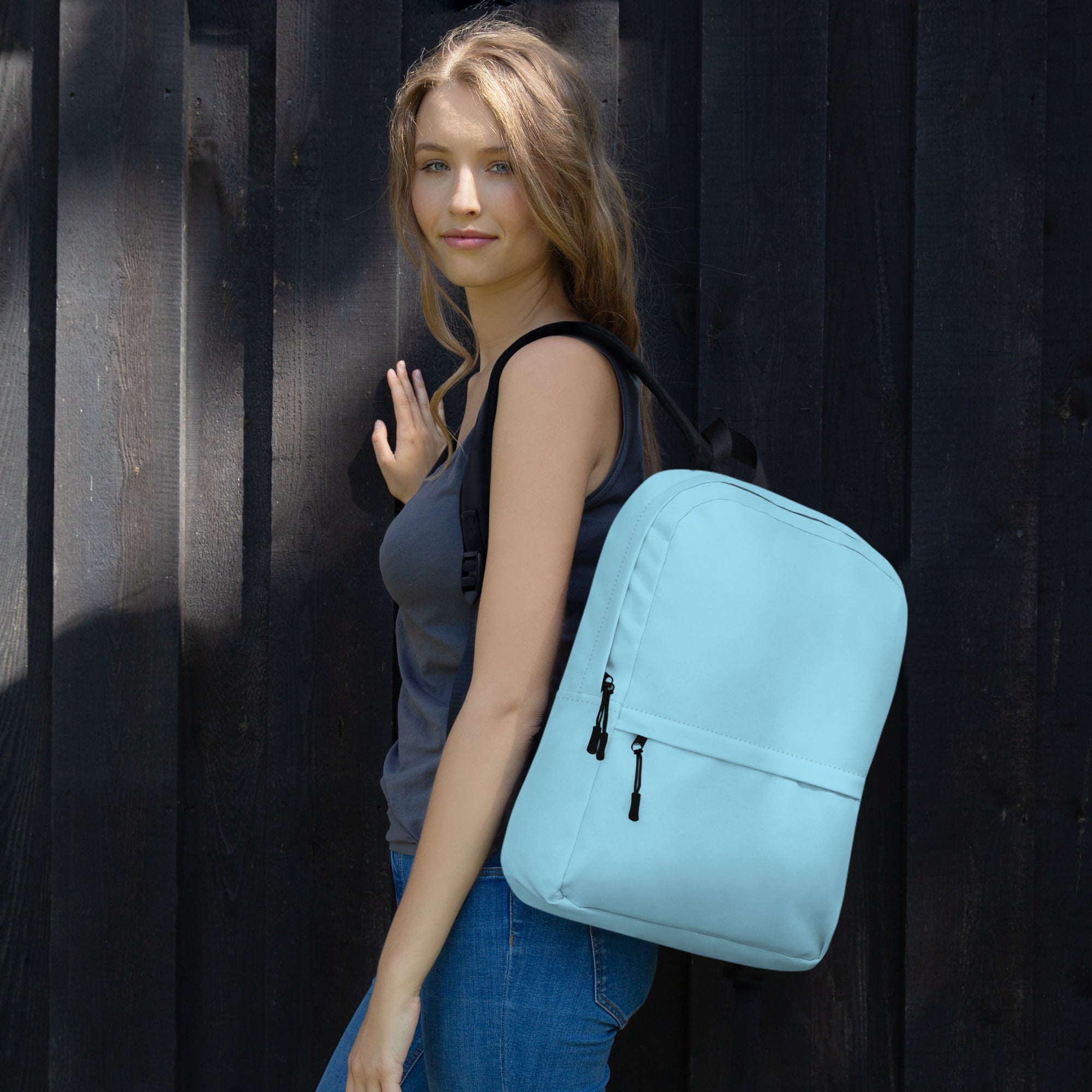 Preppy Light Baby Blue Medium Size Backpack for School & Travel