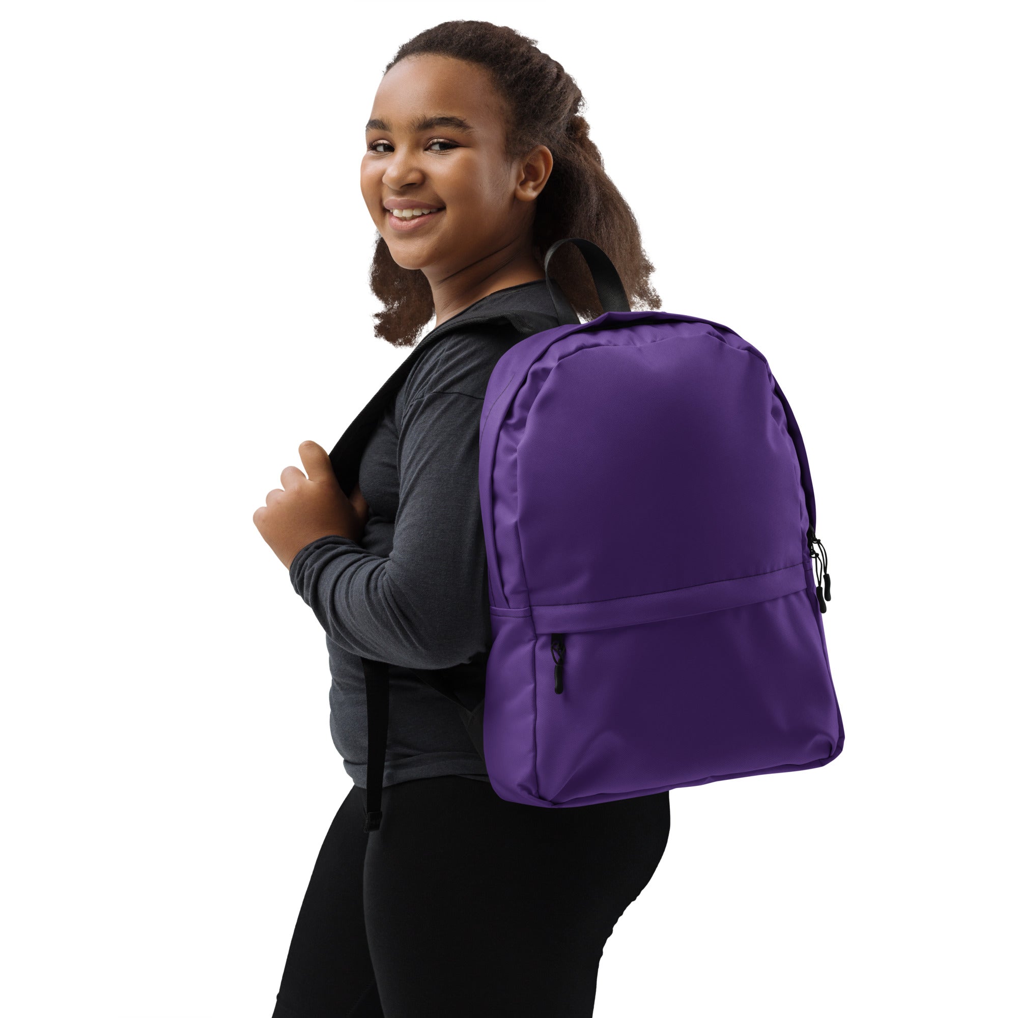 Preppy Plain Dark Plum Purple Color Medium Size Backpack