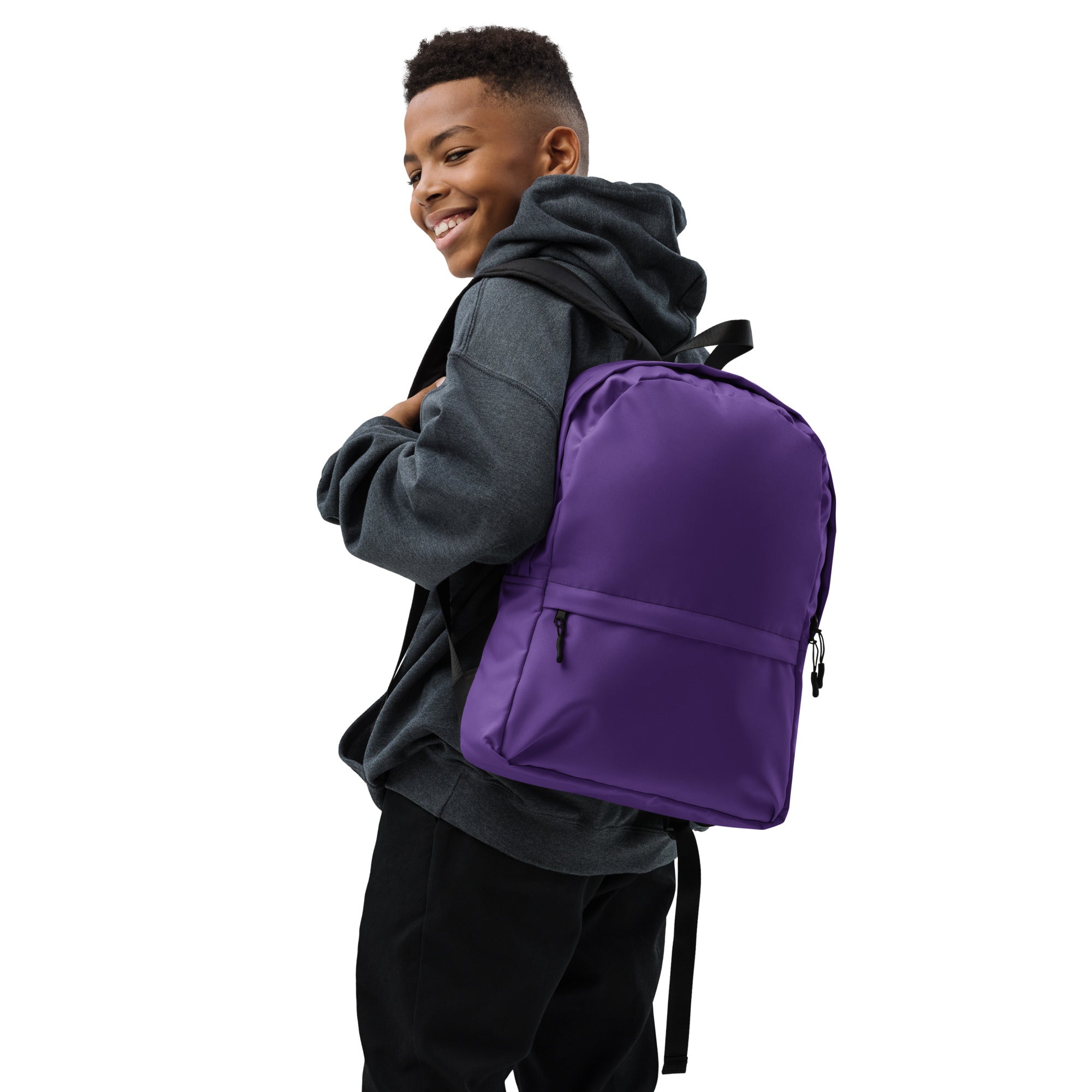 Preppy Plain Dark Plum Purple Color Medium Size Backpack