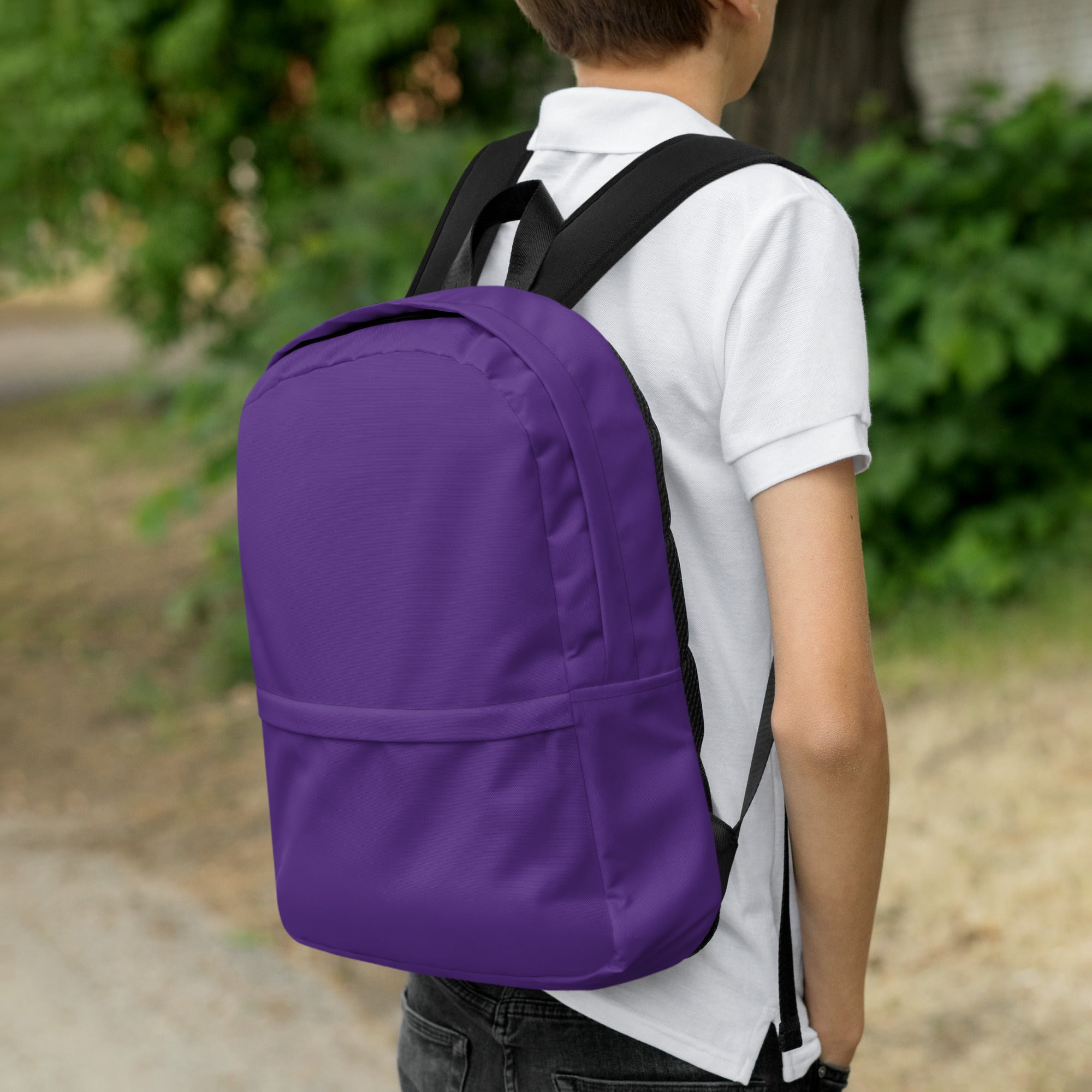 Preppy Plain Dark Plum Purple Color Medium Size Backpack