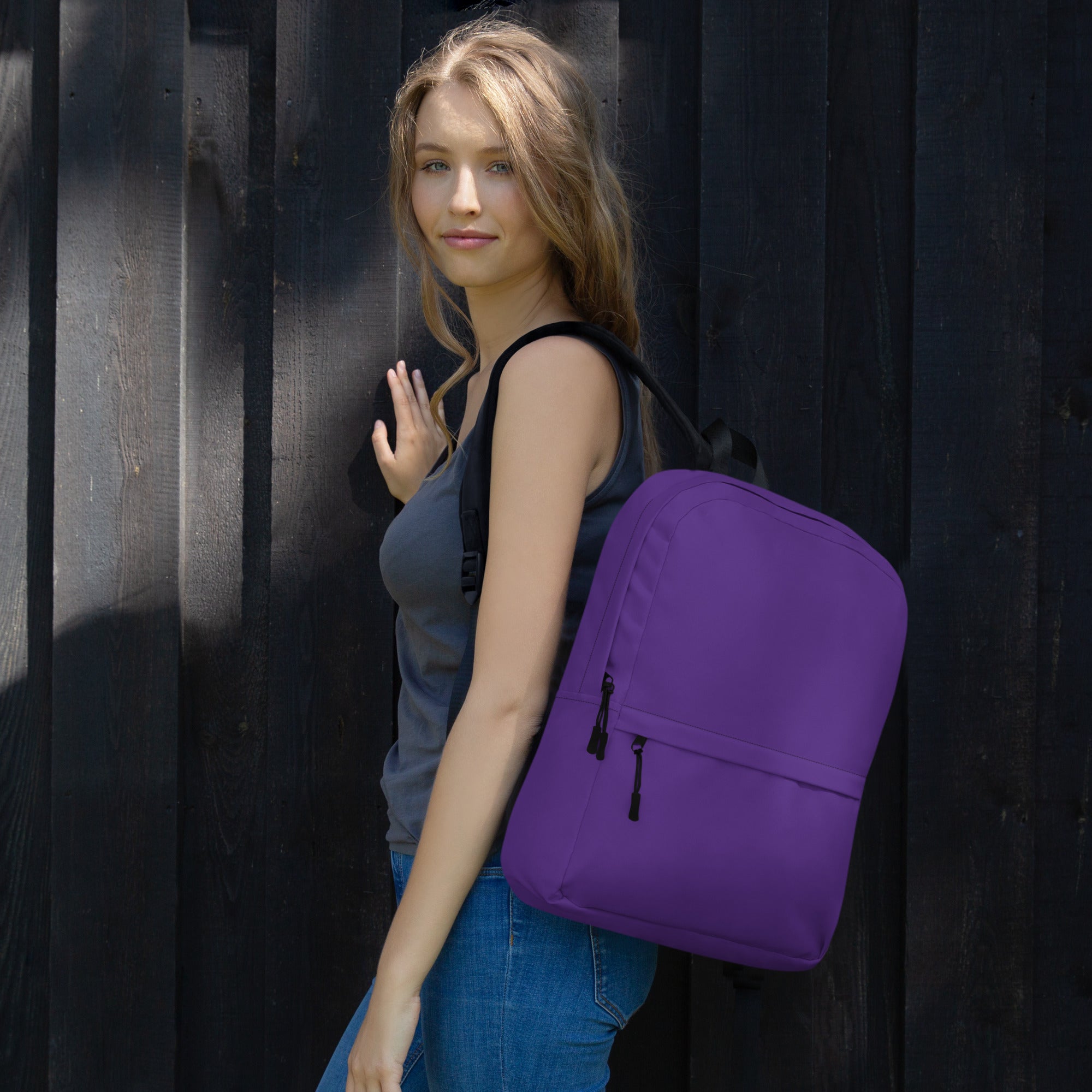 Preppy Plain Dark Plum Purple Color Medium Size Backpack