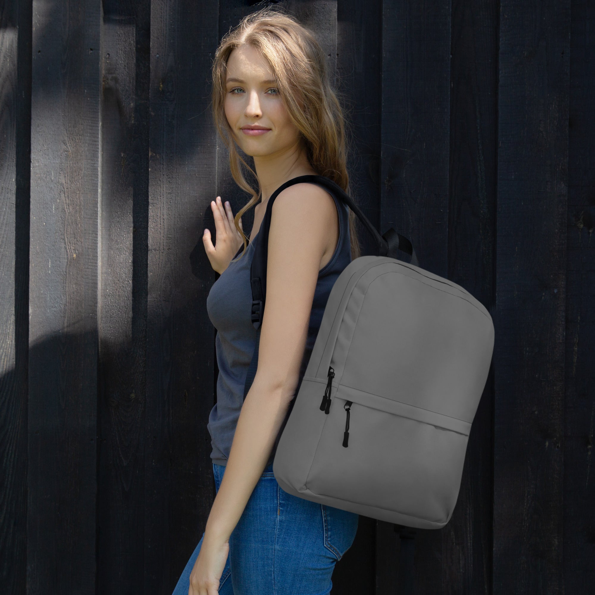 Minimal Plain Gray Color Lightweight Medium Size Backpack