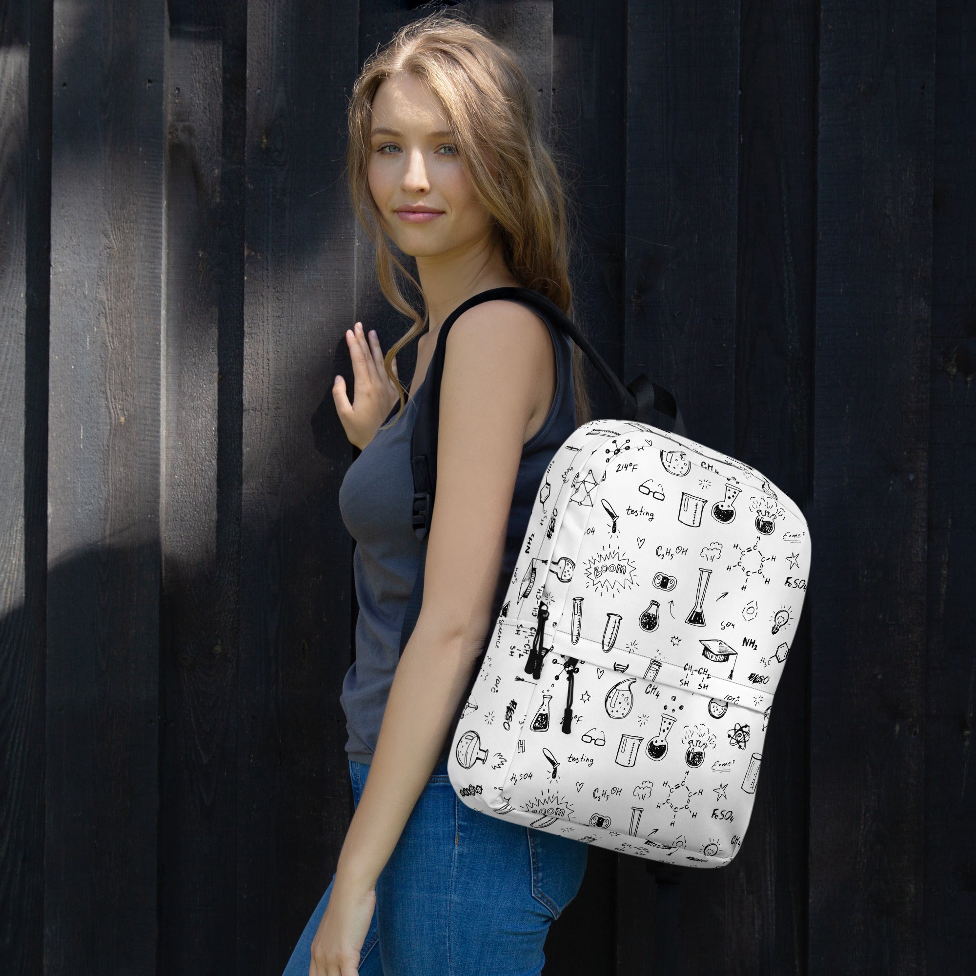 Chemistry Themed Handmade Doodles Offwhite Backpack for School