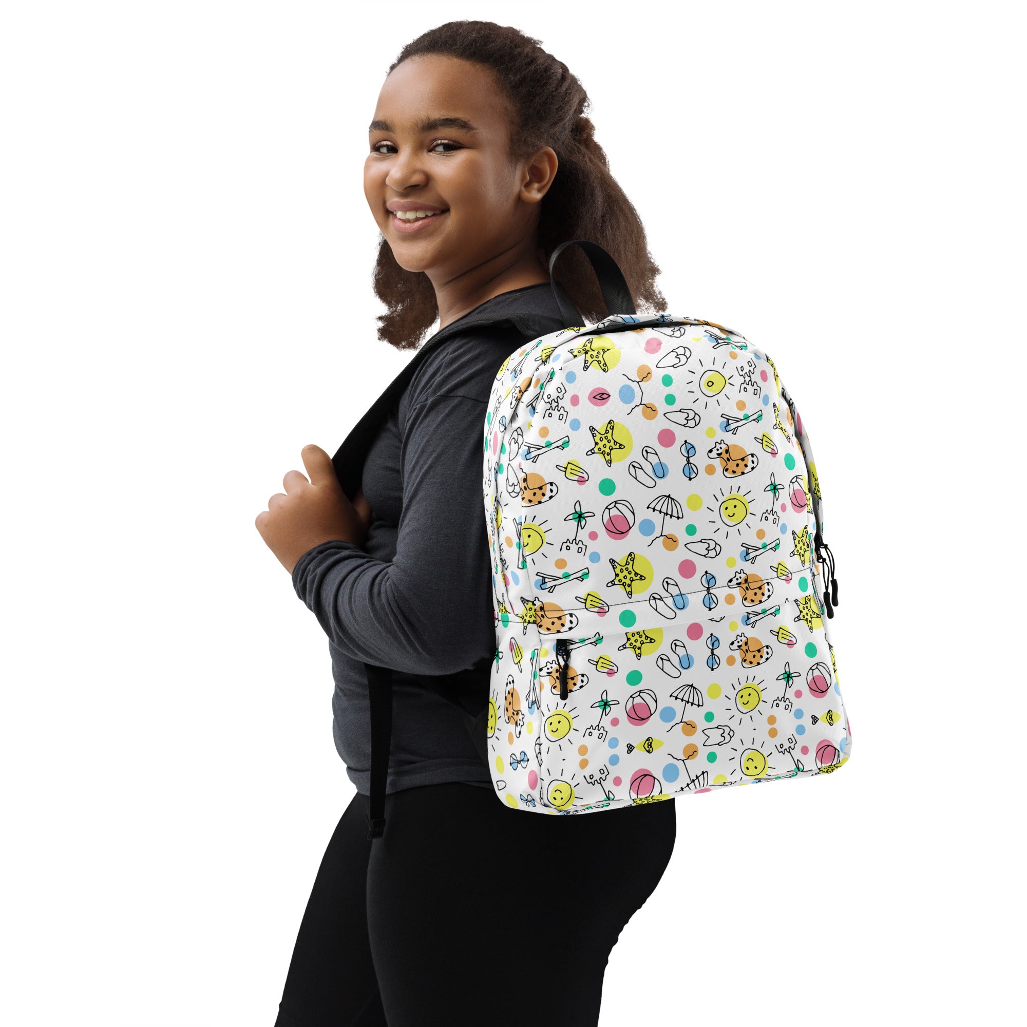 Cute Summer Handmade Doodle Print Beach Backpack Bag