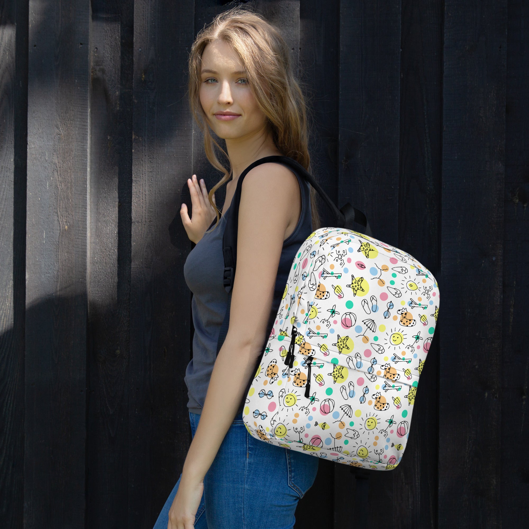 Cute Summer Handmade Doodle Print Beach Backpack Bag