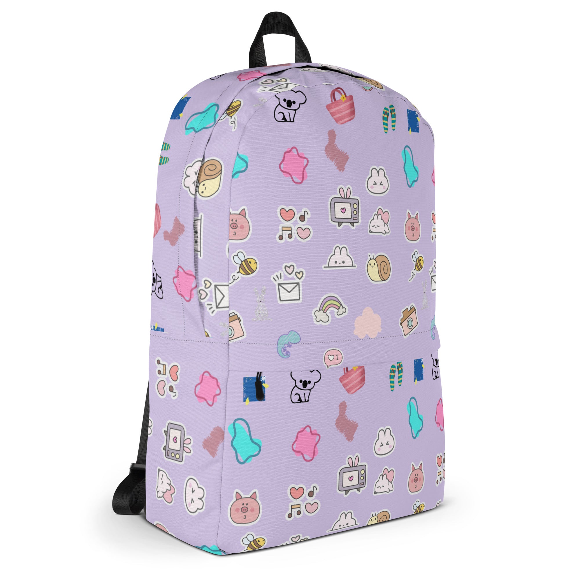 Preppy Cute Pins Print Purple Back to School Backpack for Girls