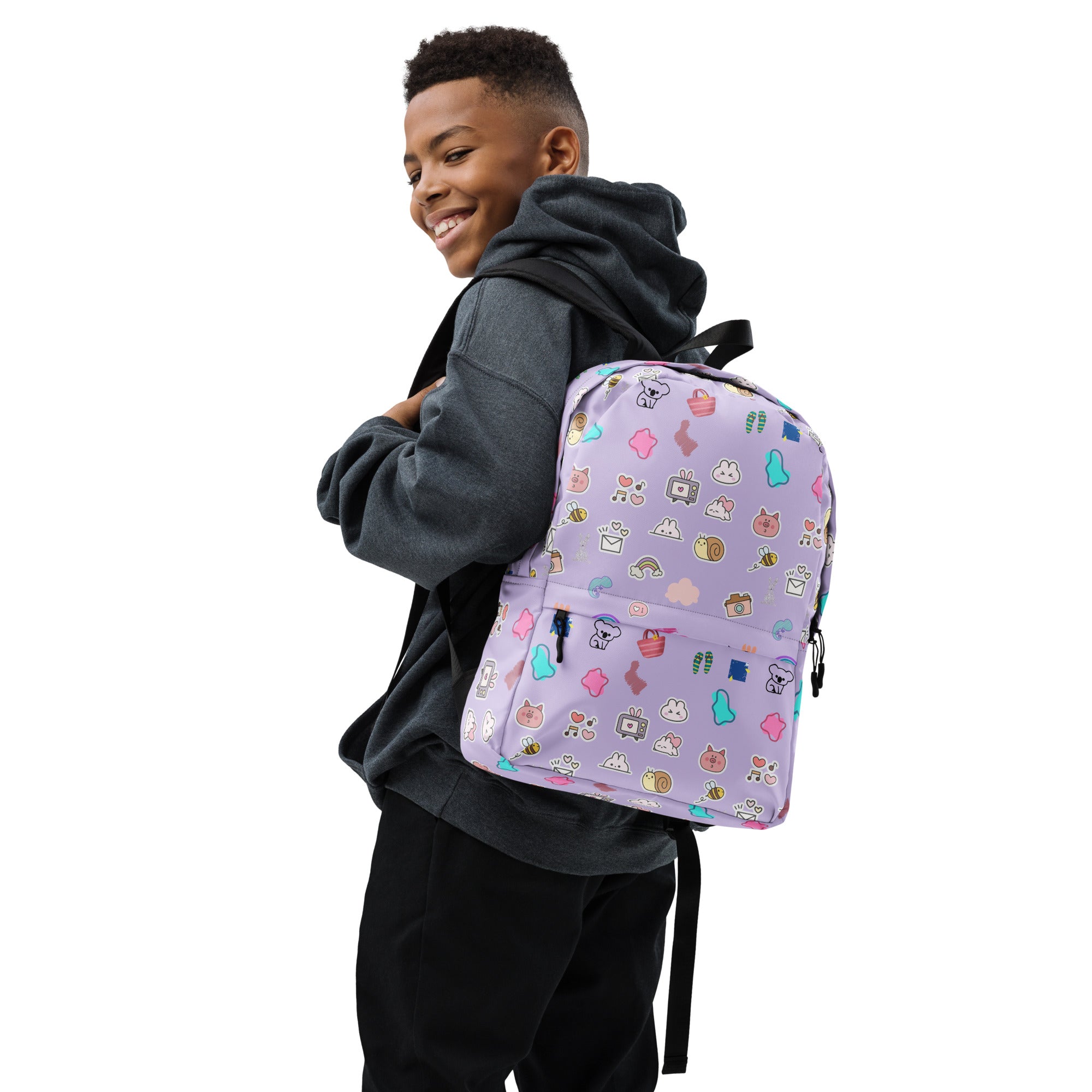 Preppy Cute Pins Print Purple Back to School Backpack for Girls