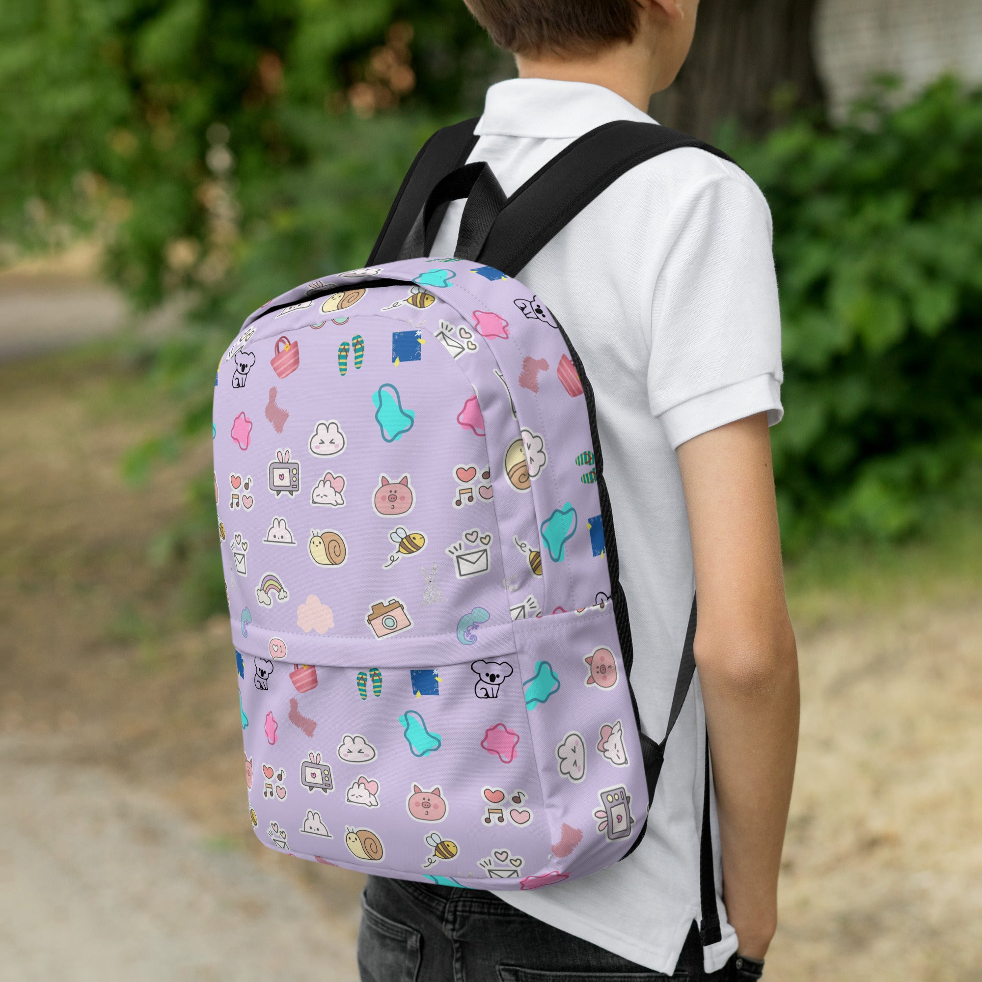 Preppy Cute Pins Print Purple Back to School Backpack for Girls