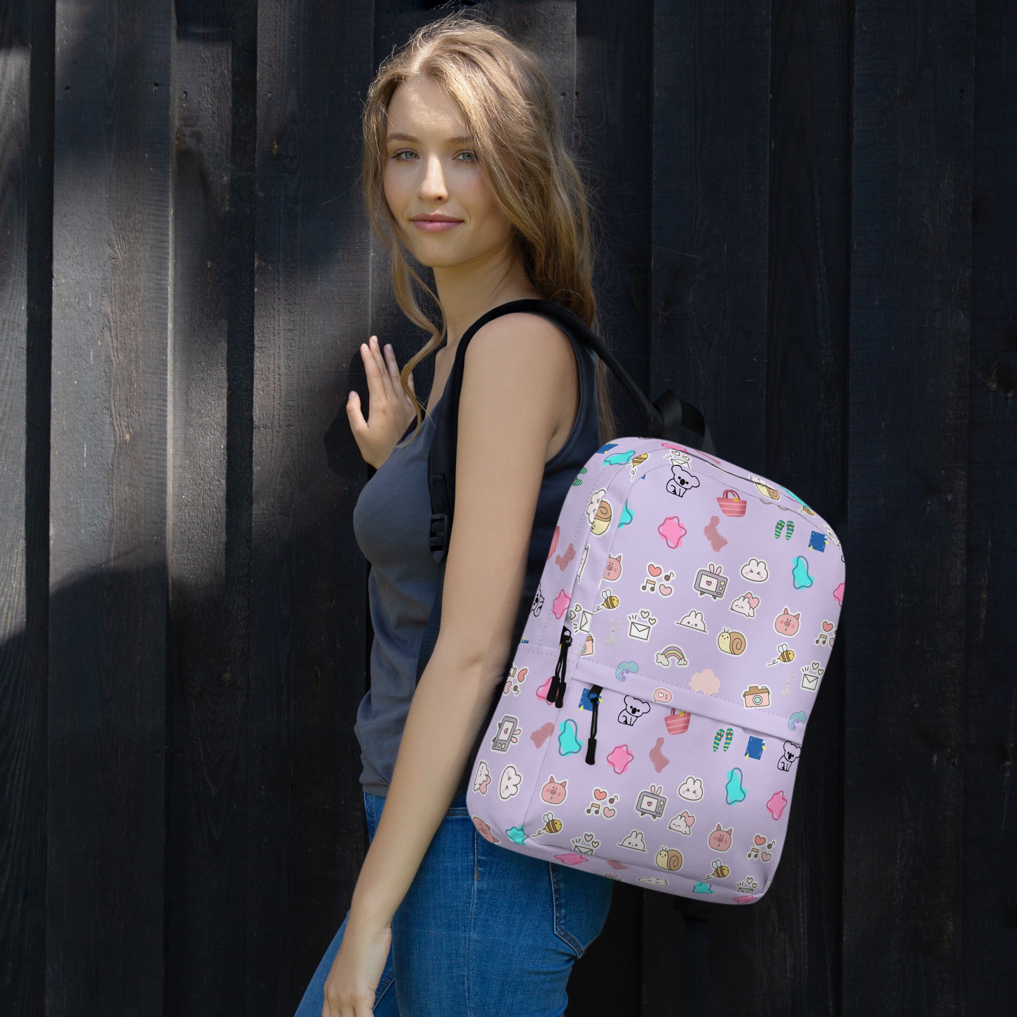 Preppy Cute Pins Print Purple Back to School Backpack for Girls