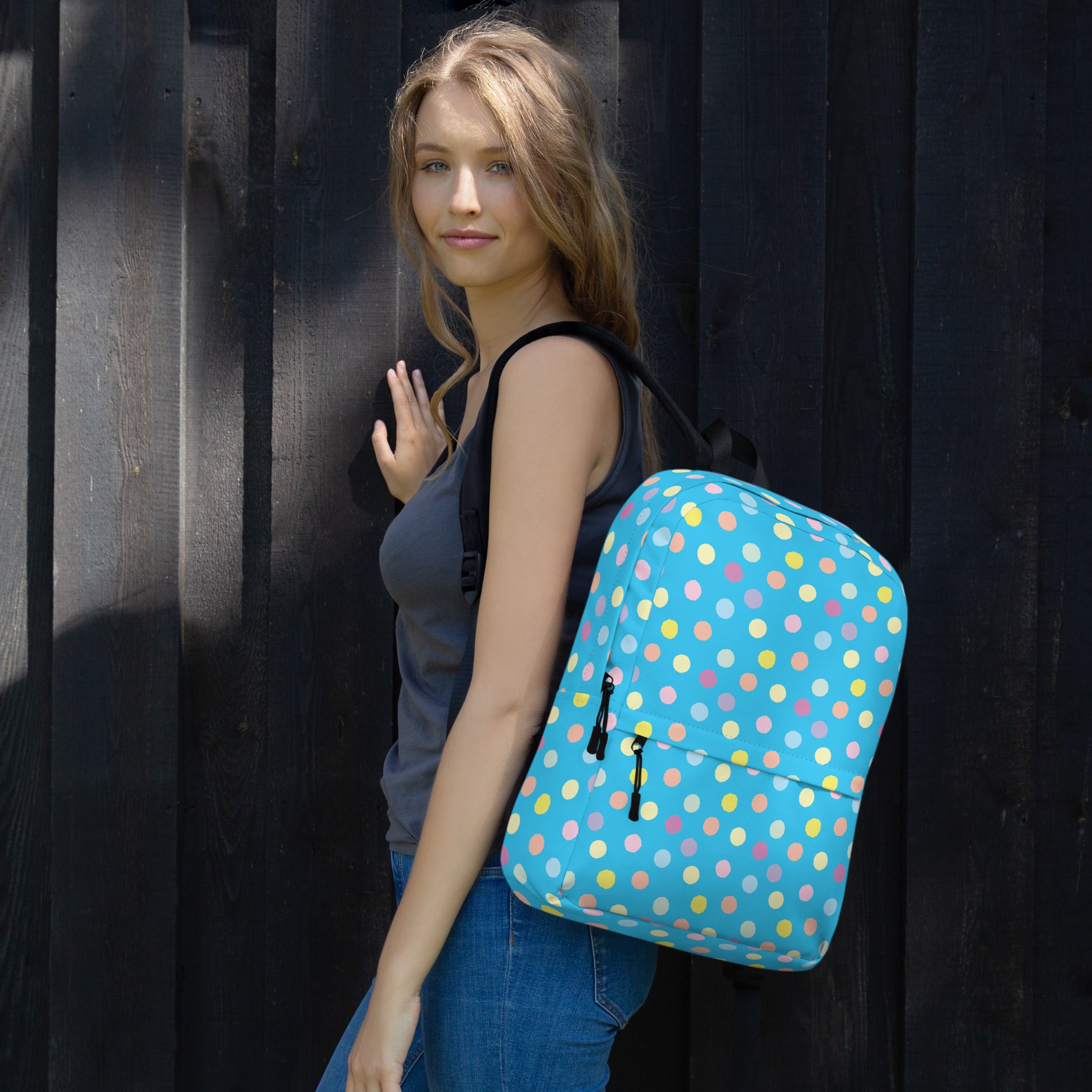 Cute Colorful Polka Dot Preppy Blue School Backpack