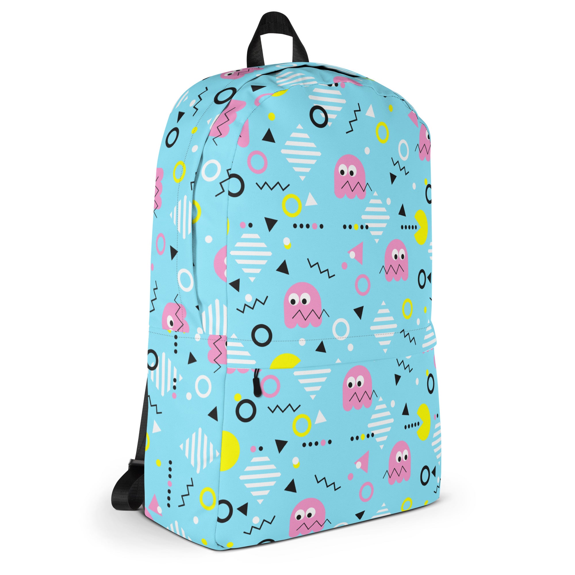 Preppy Vintage Blue Pacman & Ghosts Inspired Print Backpack