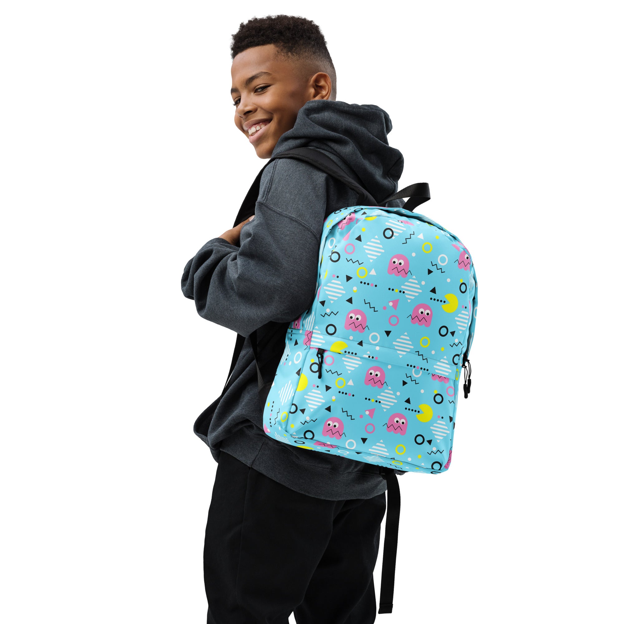 Preppy Vintage Blue Pacman & Ghosts Inspired Print Backpack