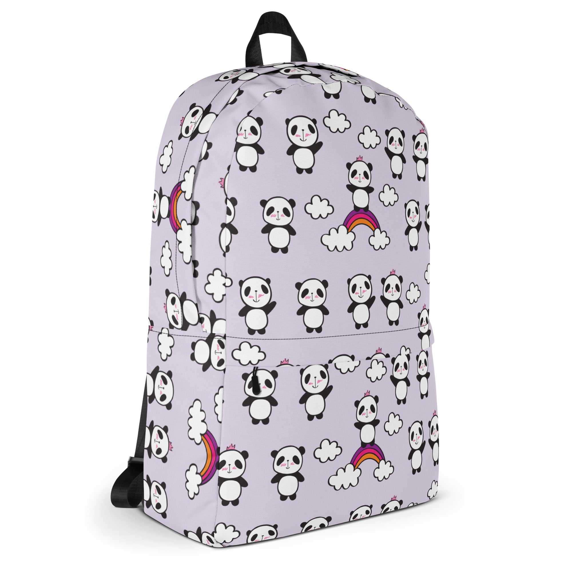 Preppy Purple Cute Little Pandas Print Medium Size Backpack Bag