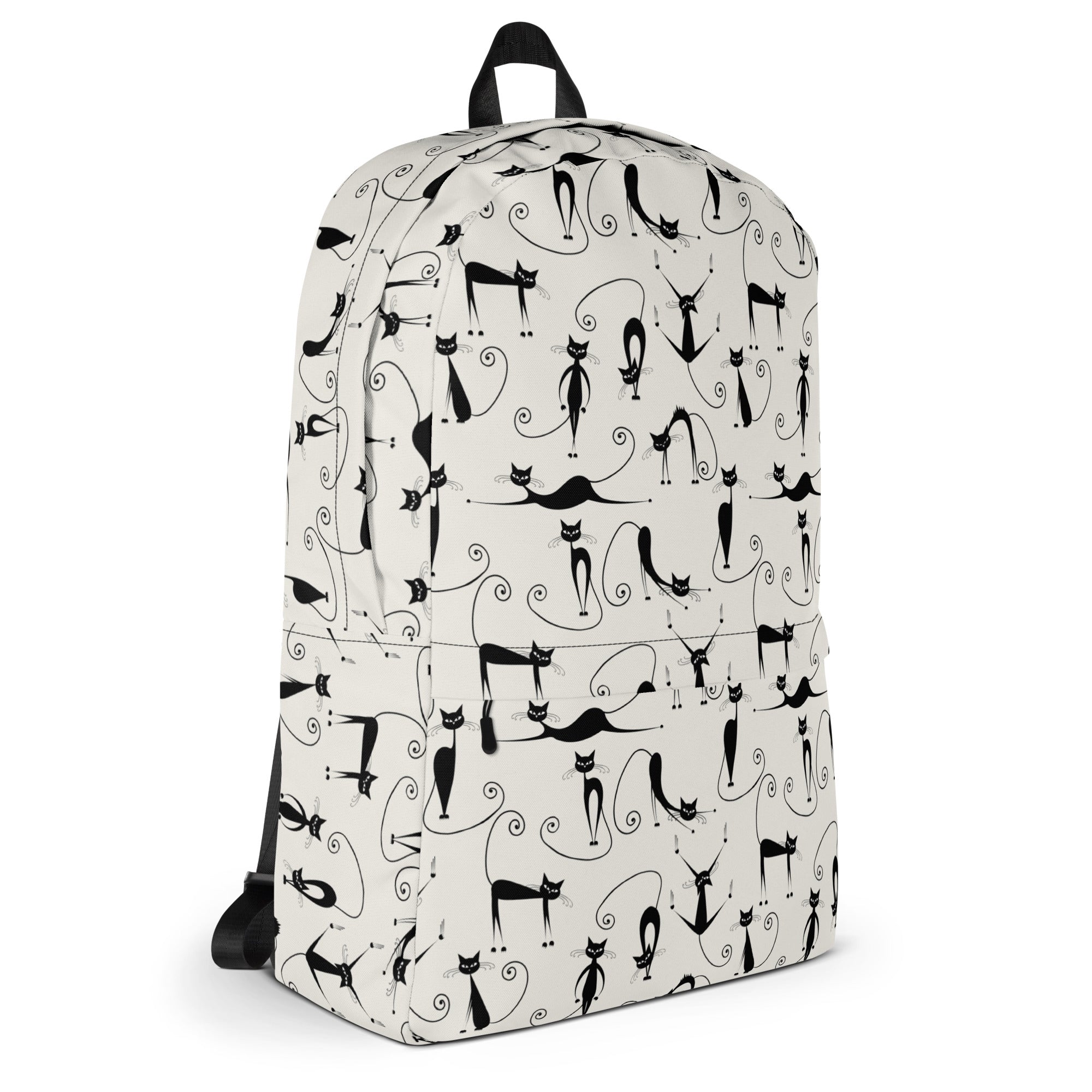 Cute Stretching Yoga Cat Print Off White Ladies Backpack Bag