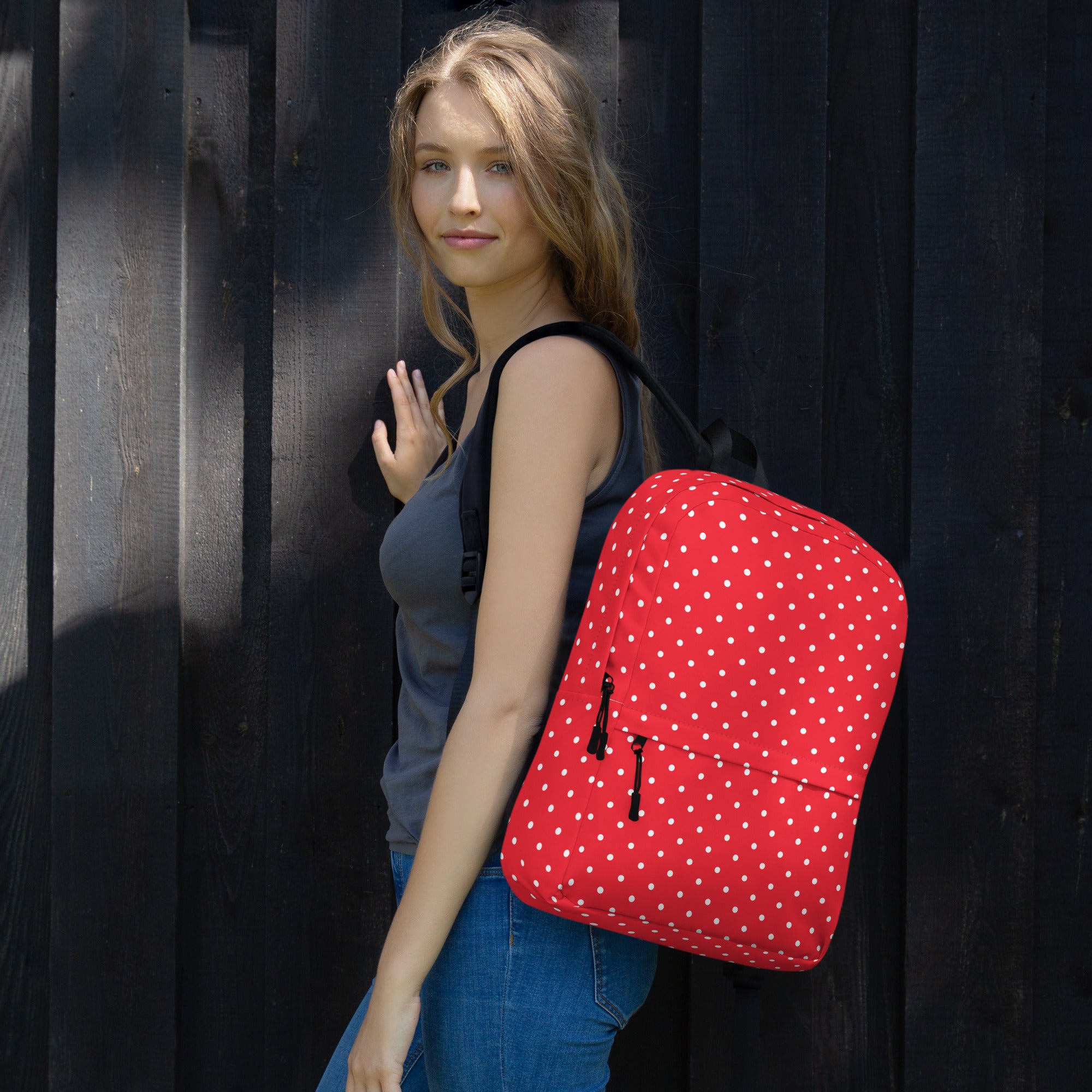 Classic Vintage Red and White Polka Dot Backpack Bag