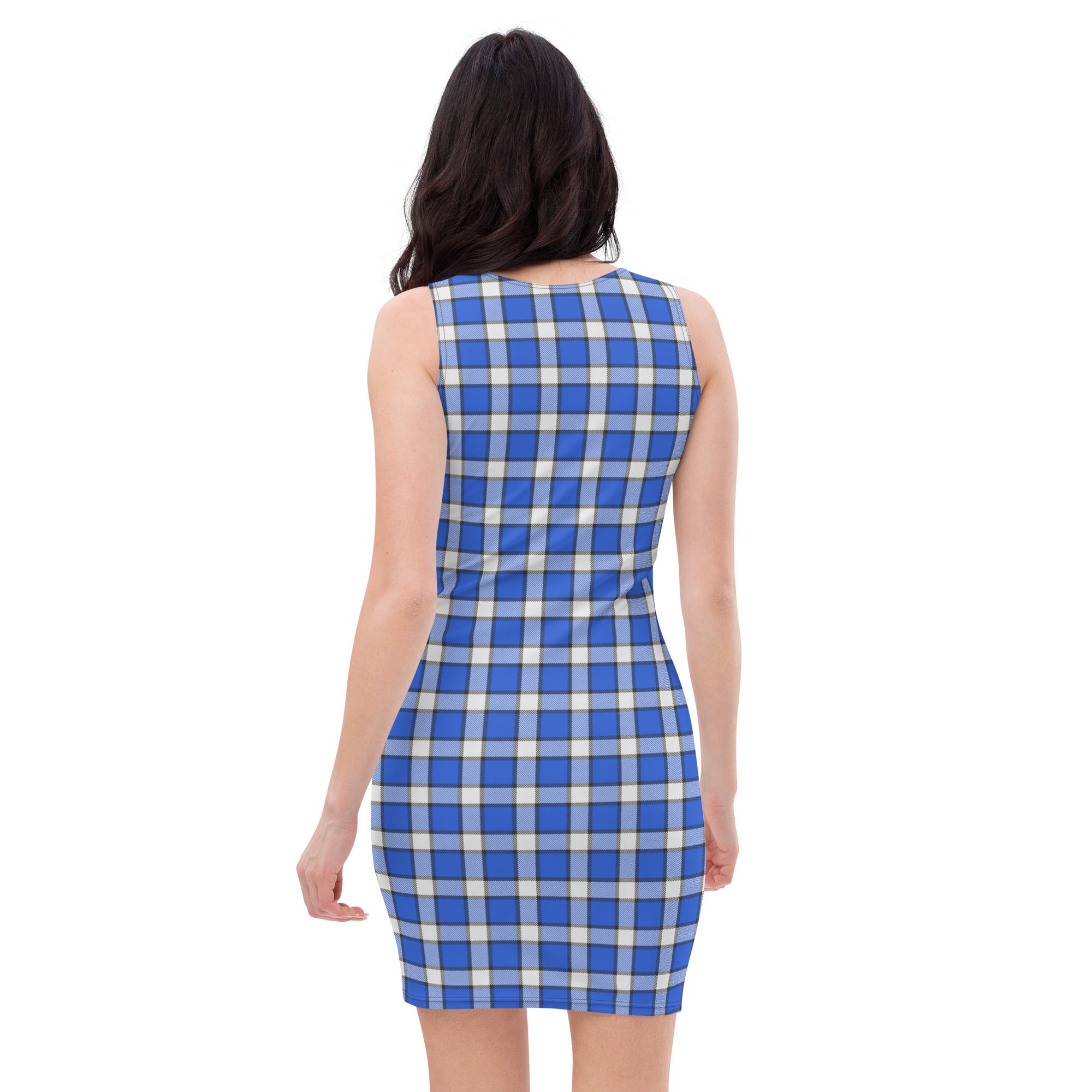 Aesthetic Blue and White Gingham Plaid Bodycon Dress