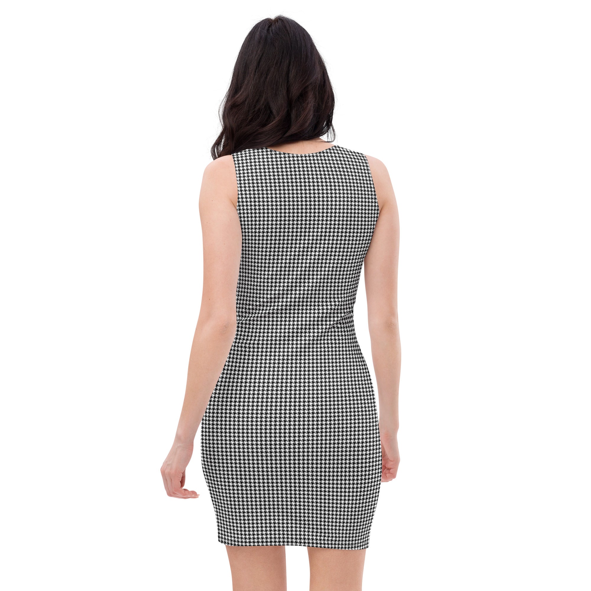 Vintage Black and White Houndstooth Bodycon Dress
