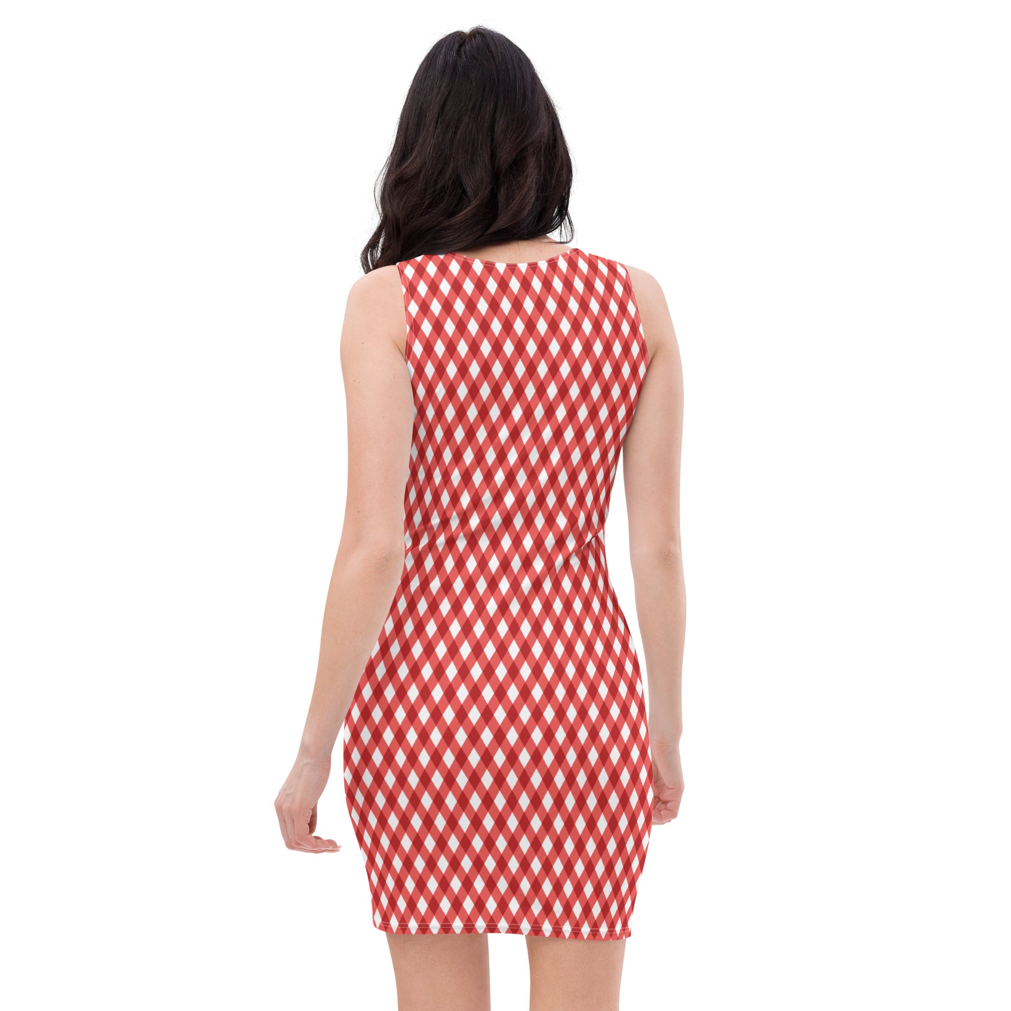 Preppy Style Red & White Gingham Plaid Bodycon Dress