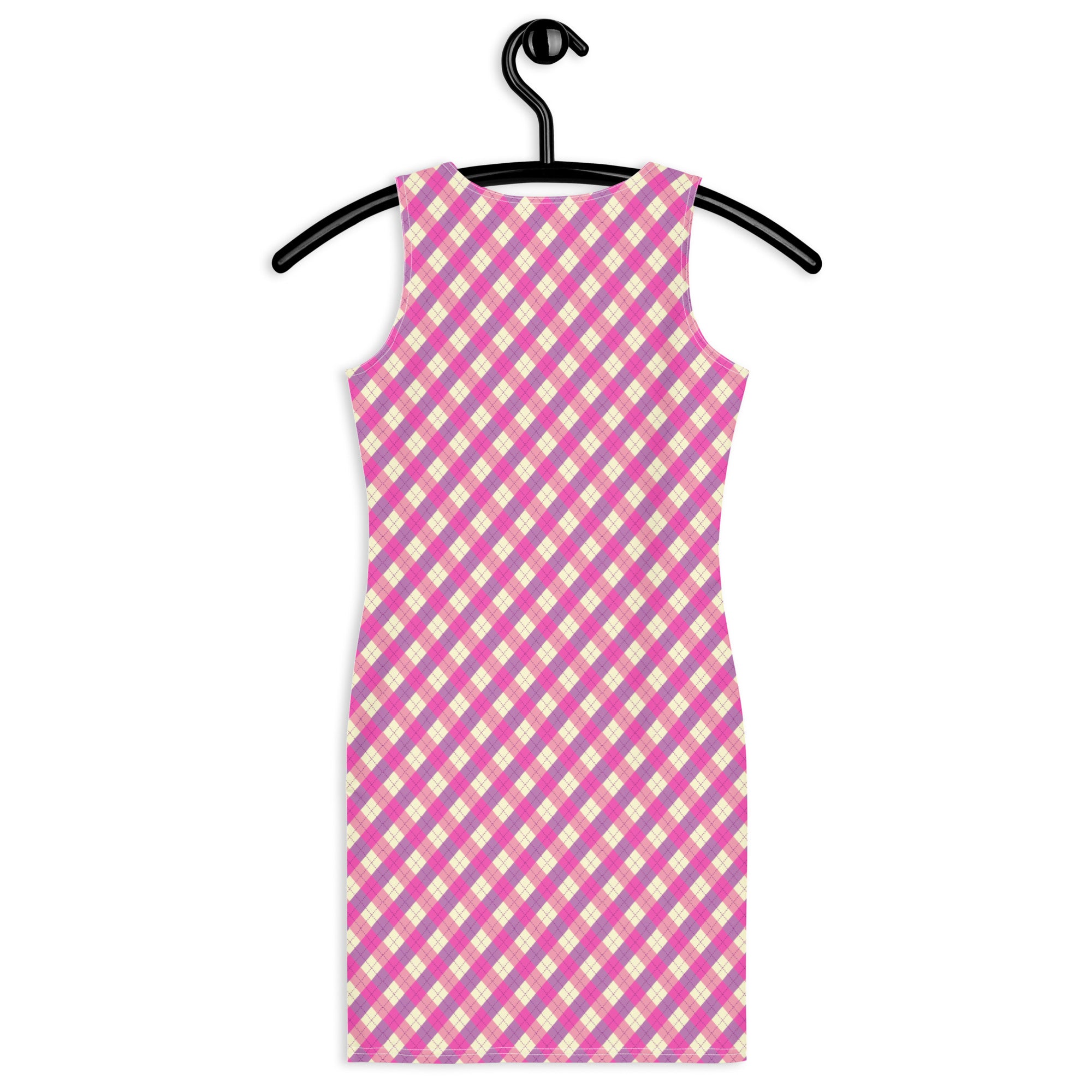 Preppy Pink & Purple Gingham Plaid Aesthetic Bodycon Dress