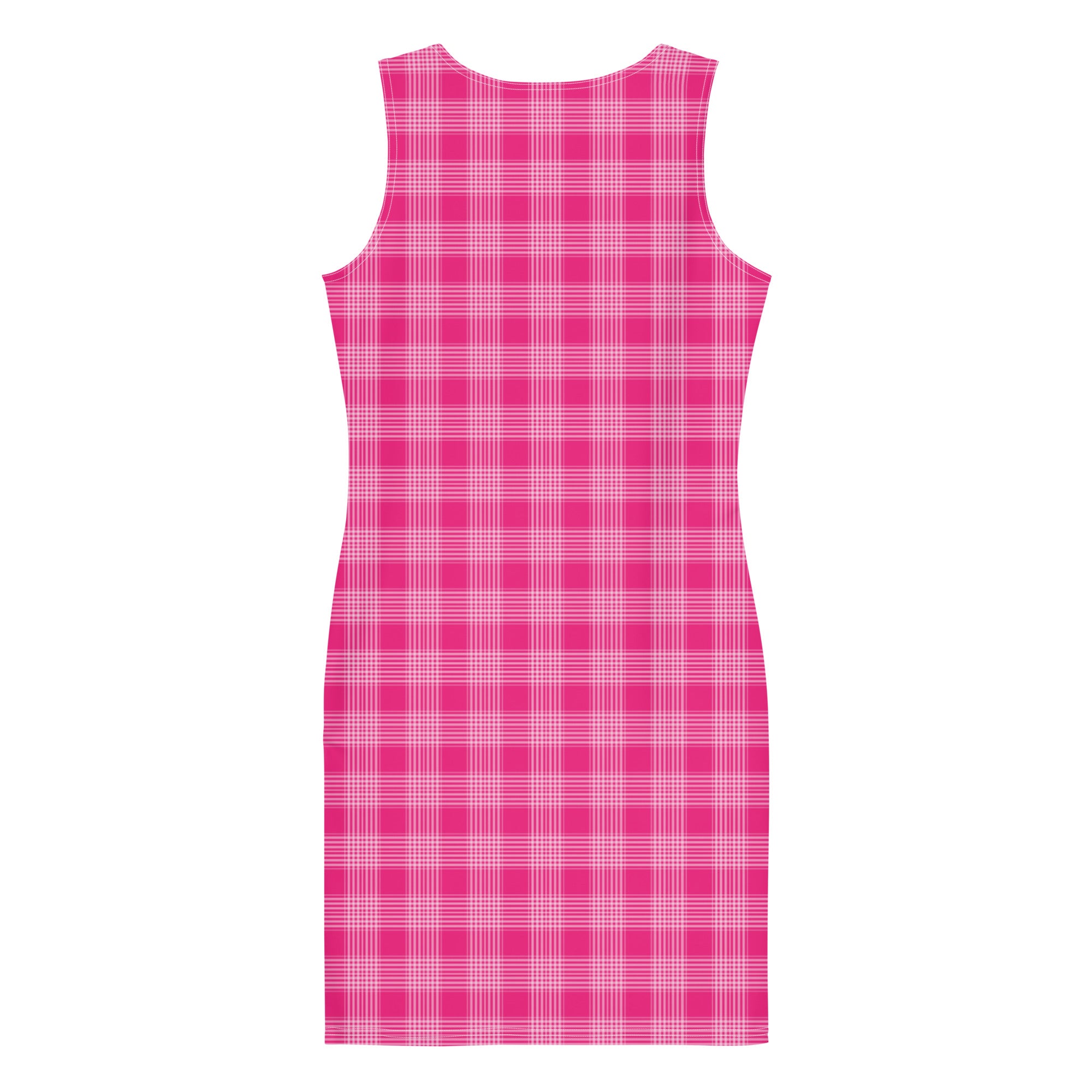 Shocking Pink Gingham Checkered Pattern Bodycon Dress