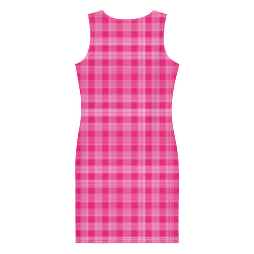 Shocking Pink Gingham Checkered Pattern Bodycon Dress