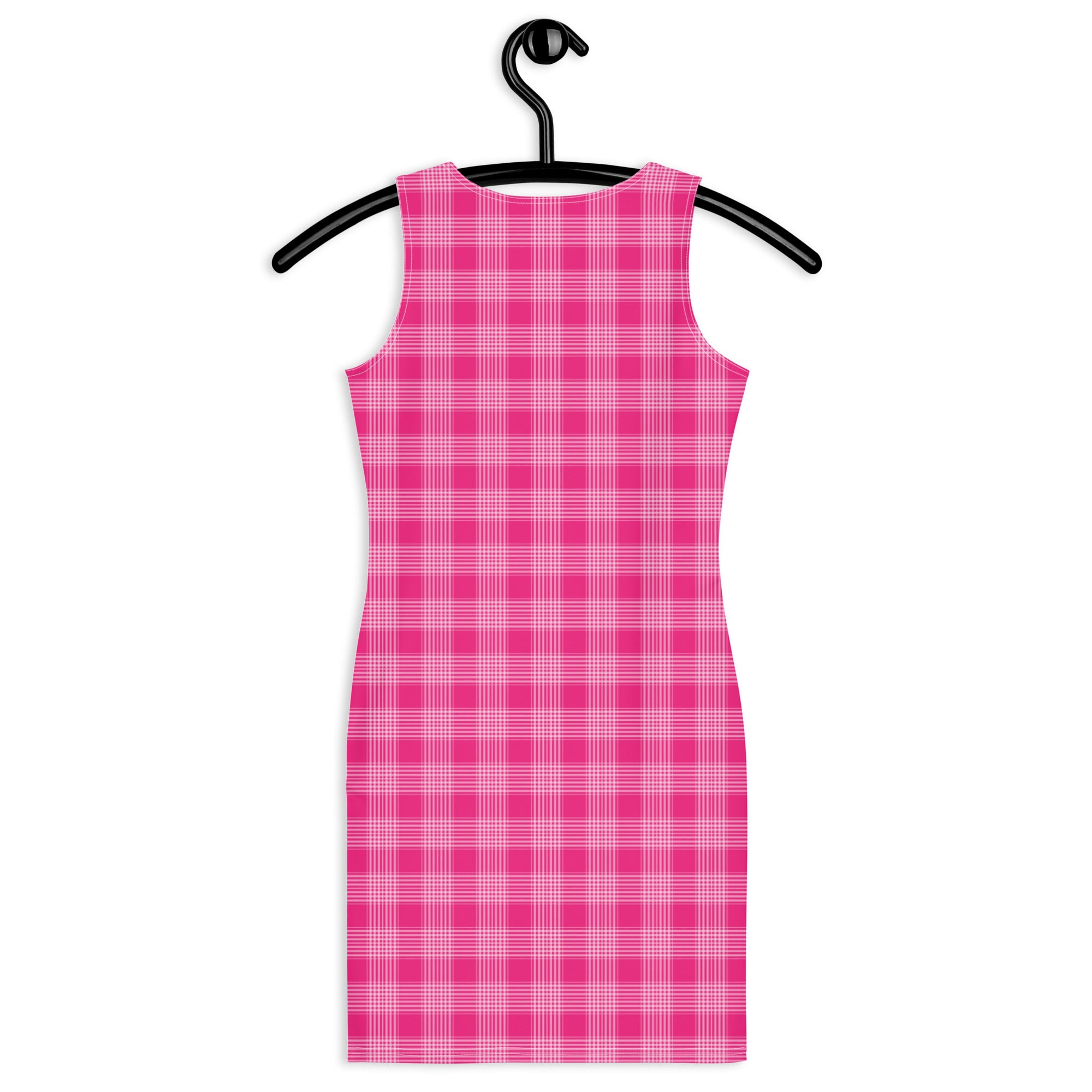 Shocking Pink Gingham Checkered Pattern Bodycon Dress