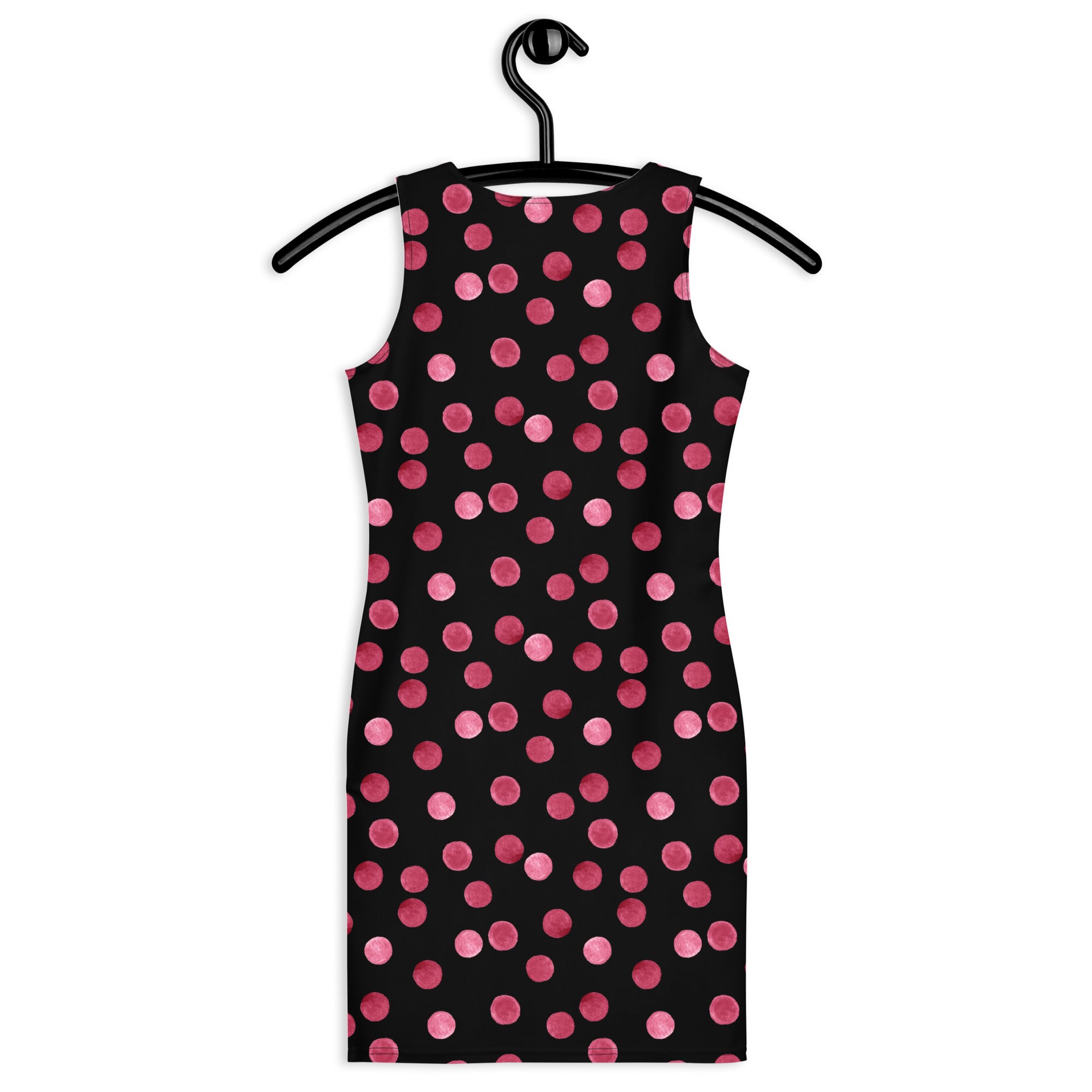 Elegant Black with Pastel Pink Polka Dots Bodycon Mini Dress