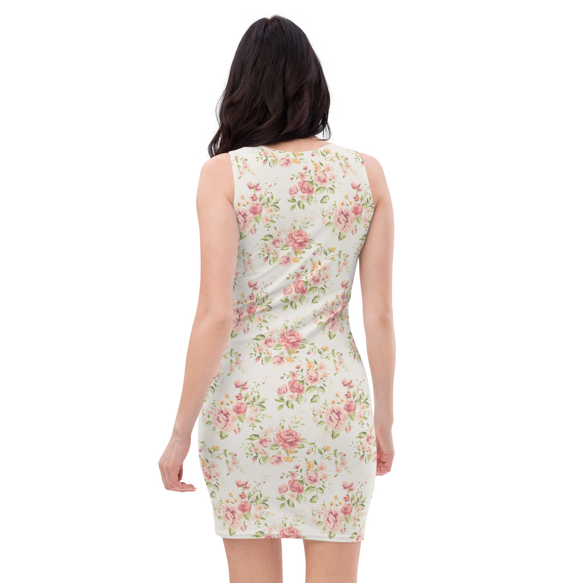 Preppy Vintage Silky White Floral Pattern Bodycon Dress