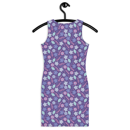 Peppy Pink & Purple Flowers and Leaves Bodycon Tank Dress