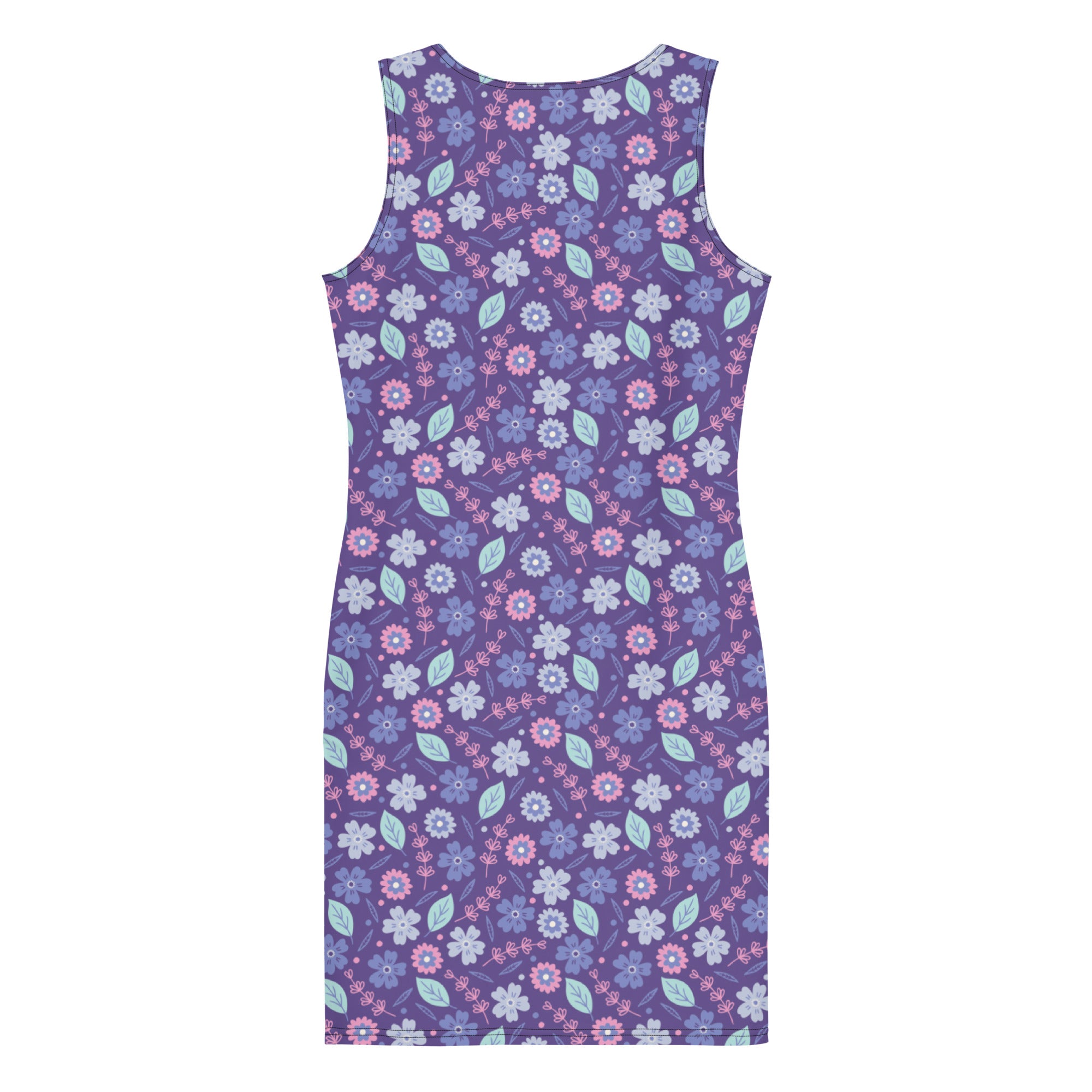 Peppy Pink & Purple Flowers and Leaves Bodycon Tank Dress