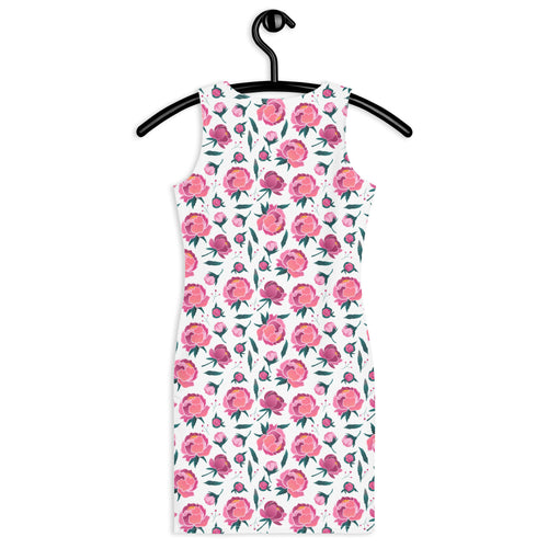 Preppy Pink Floral Print Summer Aesthetic Bodycon Dress