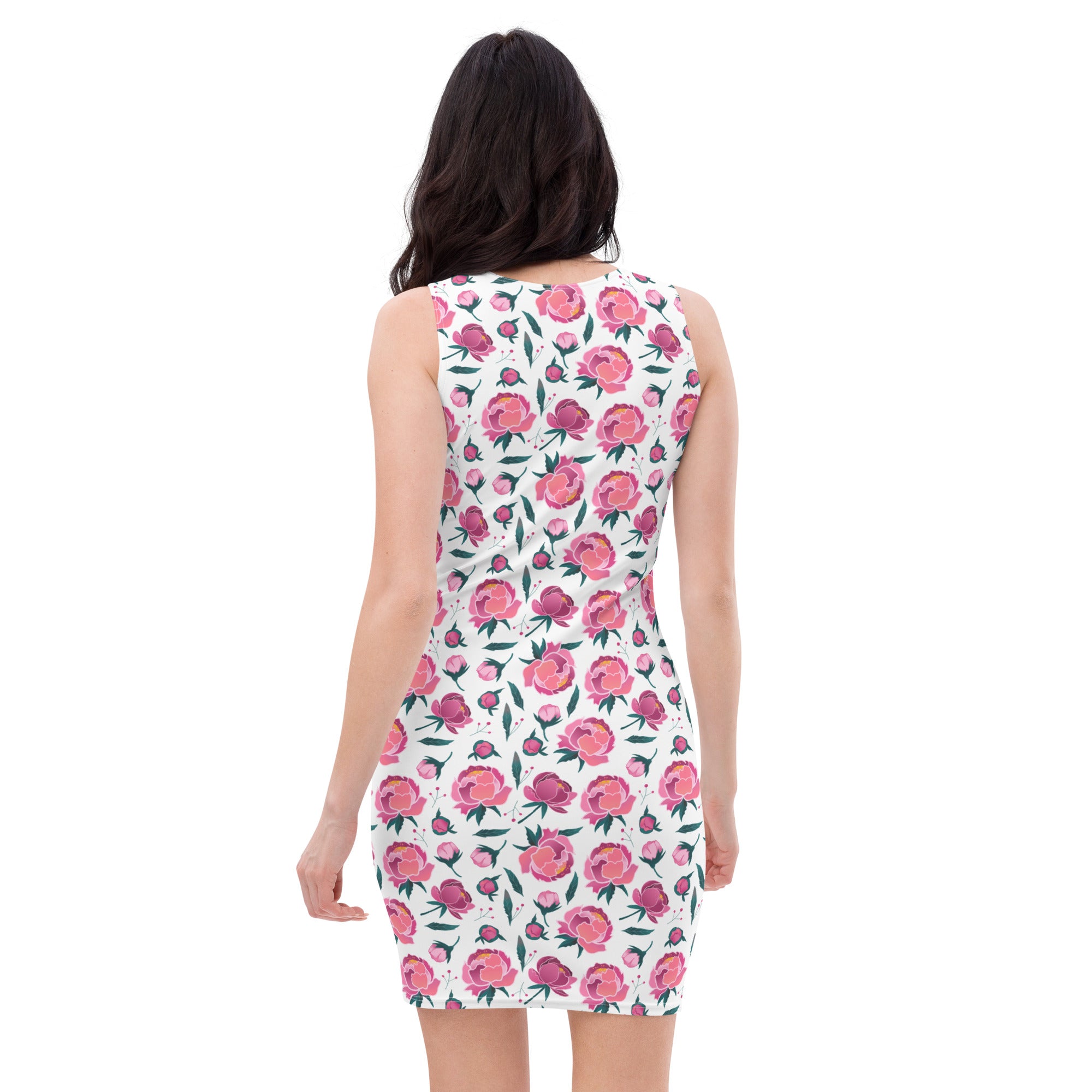 Preppy Pink Floral Print Summer Aesthetic Bodycon Dress