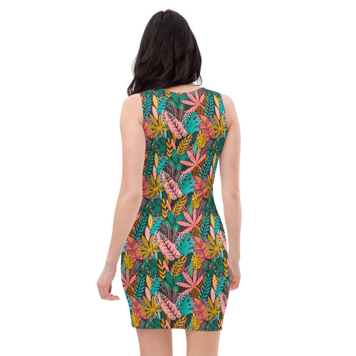 Jennifer leaves pattern Inspired Jungle Leaves Print Bodycon Dress