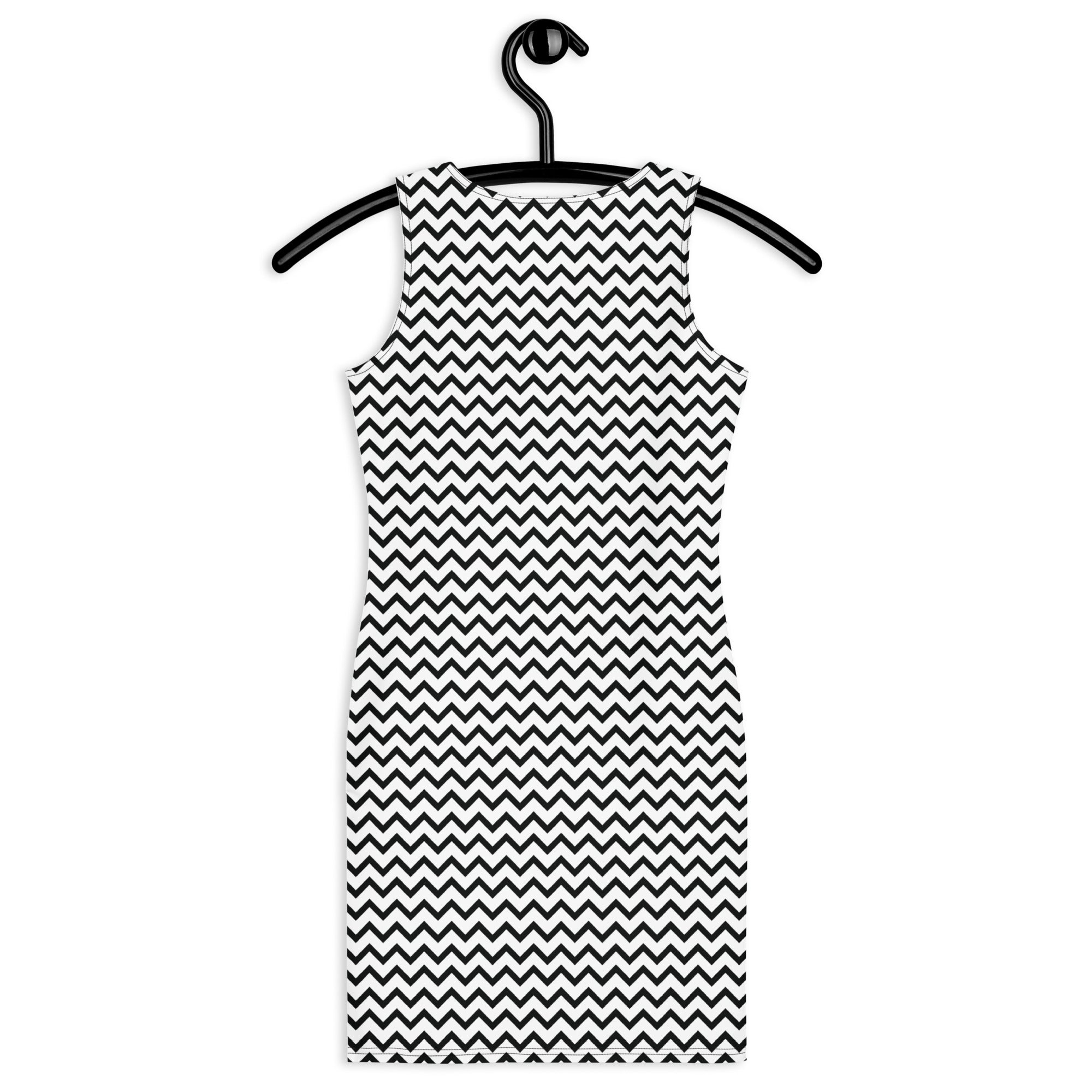 Preppy Black & White Zig Zag Horizontal Striped Bodycon Dress