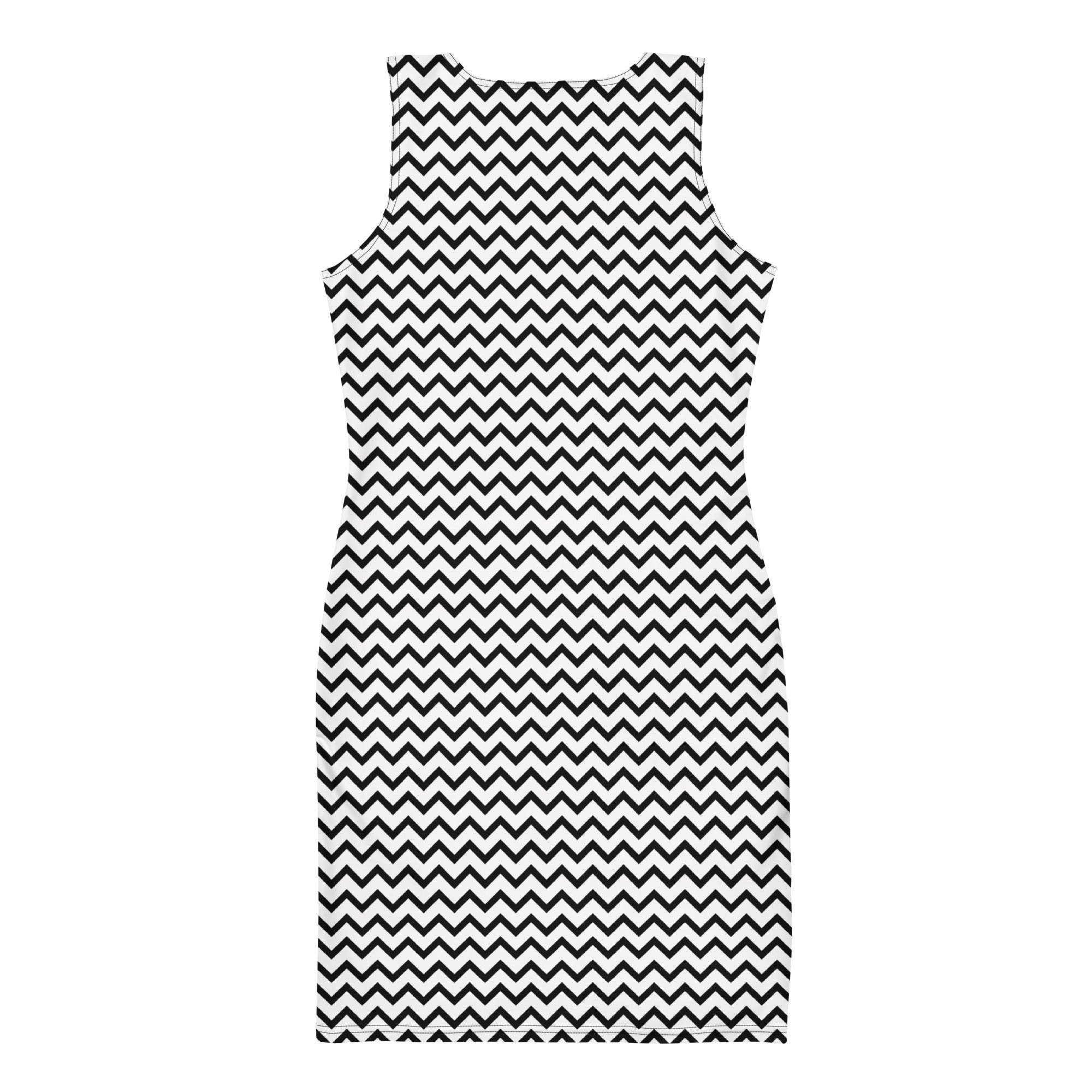 Preppy Black & White Zig Zag Horizontal Striped Bodycon Dress