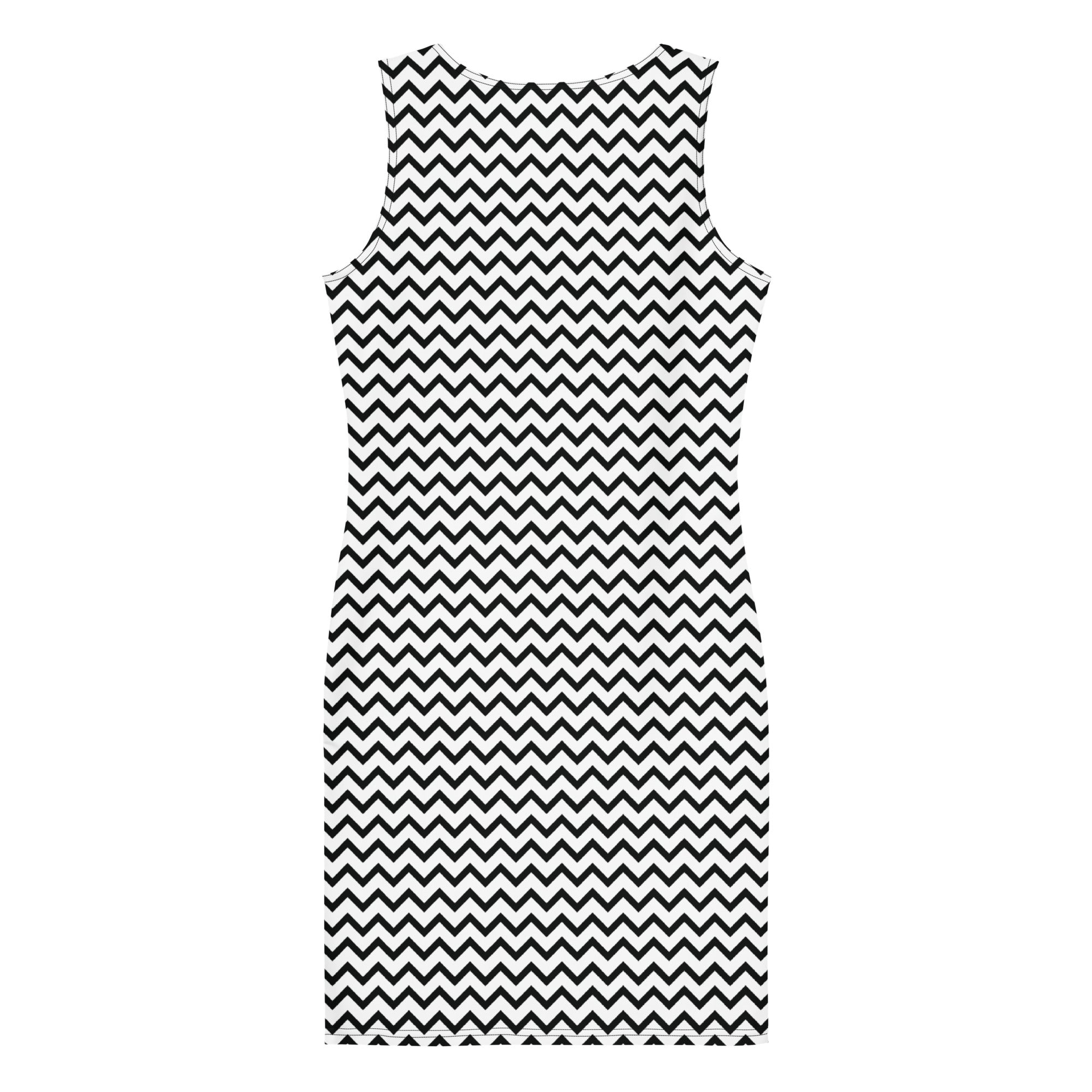 Preppy Black & White Zig Zag Horizontal Striped Bodycon Dress