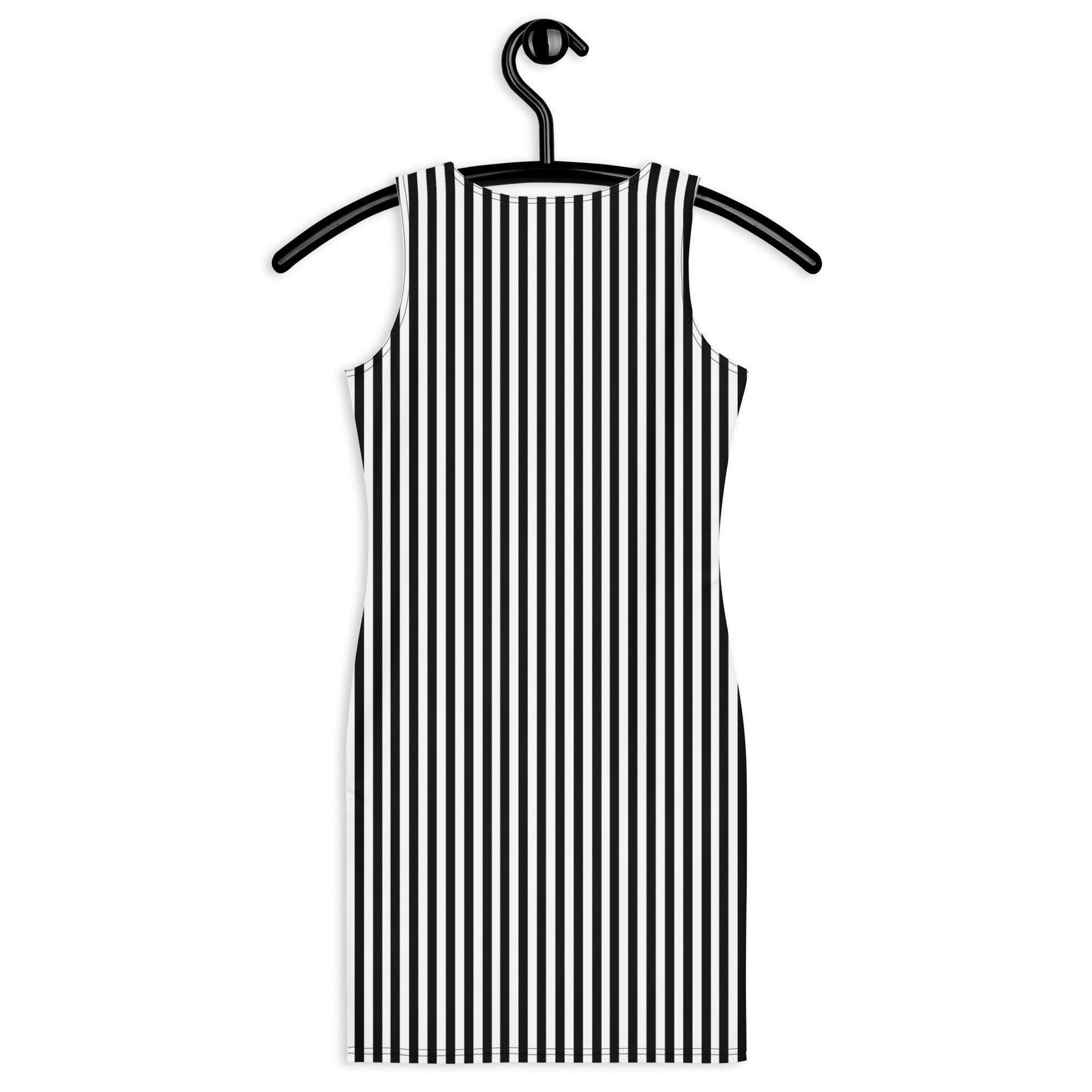 Preppy Vertical Black & White Striped Bodycon Mini Dress