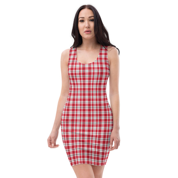Preppy Red and White Gingham Plaid Bodycon Dress S