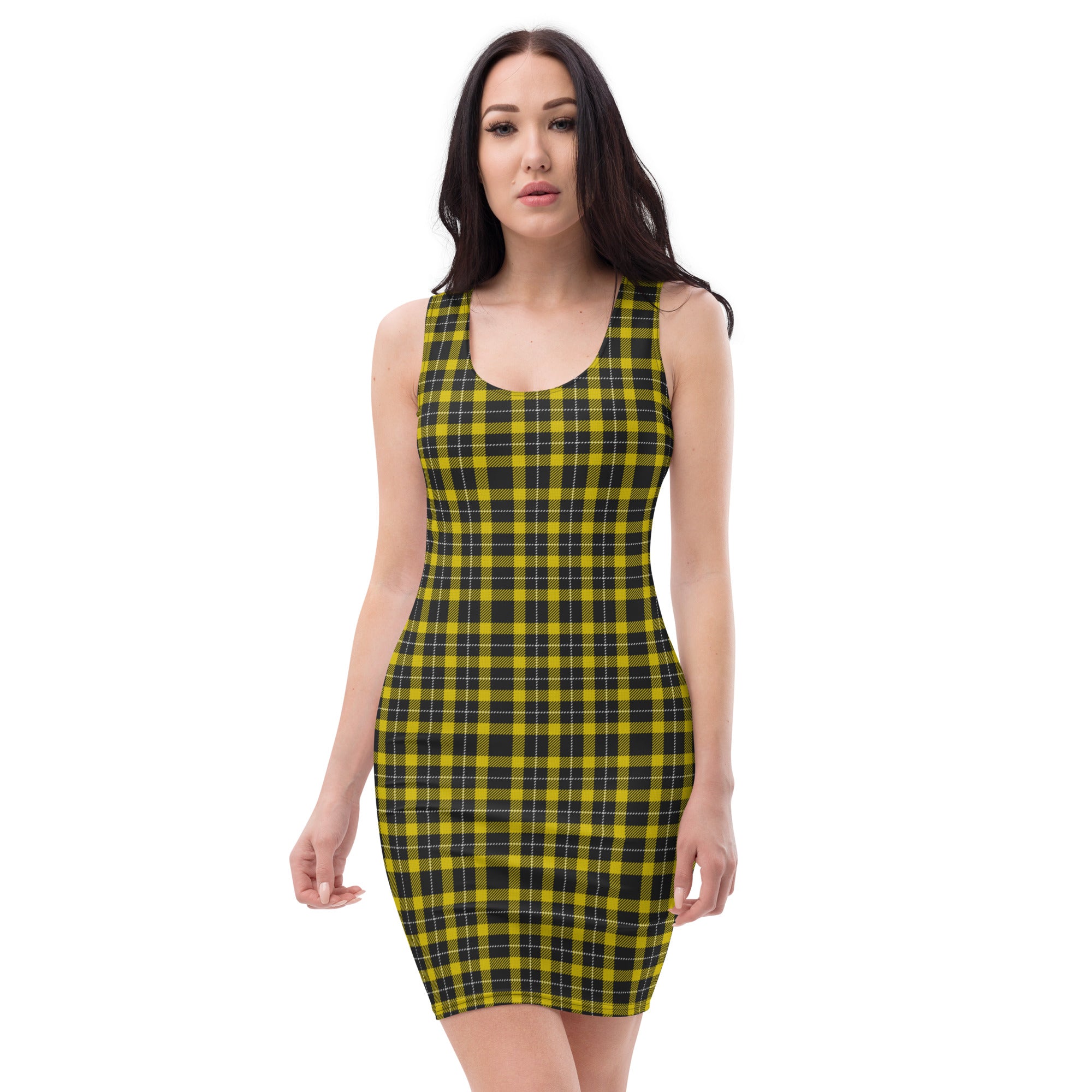 Preppy Black and Yellow Gingham Plaid Bodycon Dress