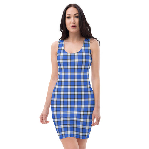 Aesthetic Blue and White Gingham Plaid Bodycon Dress